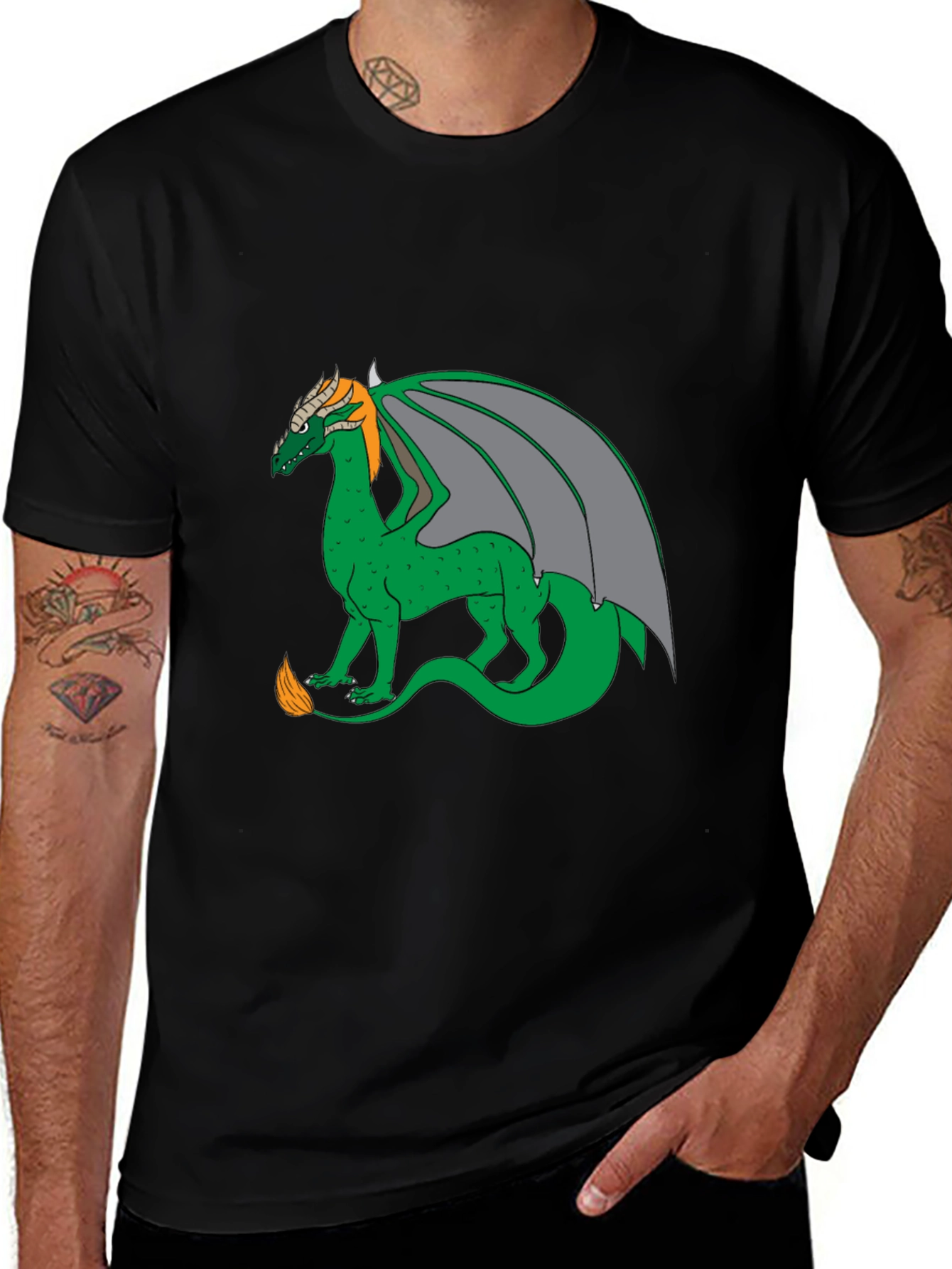 Variant 29 of Dragon Graphic Tee - Black Cotton Blend Casual Wear