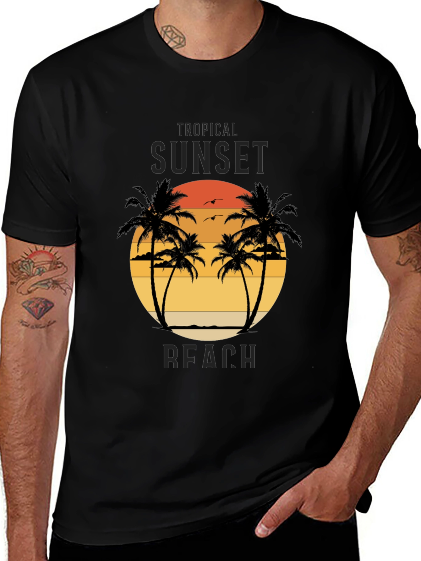 Variant 13 of Tropical Sunset Beach Palm Tree Graphic Tee