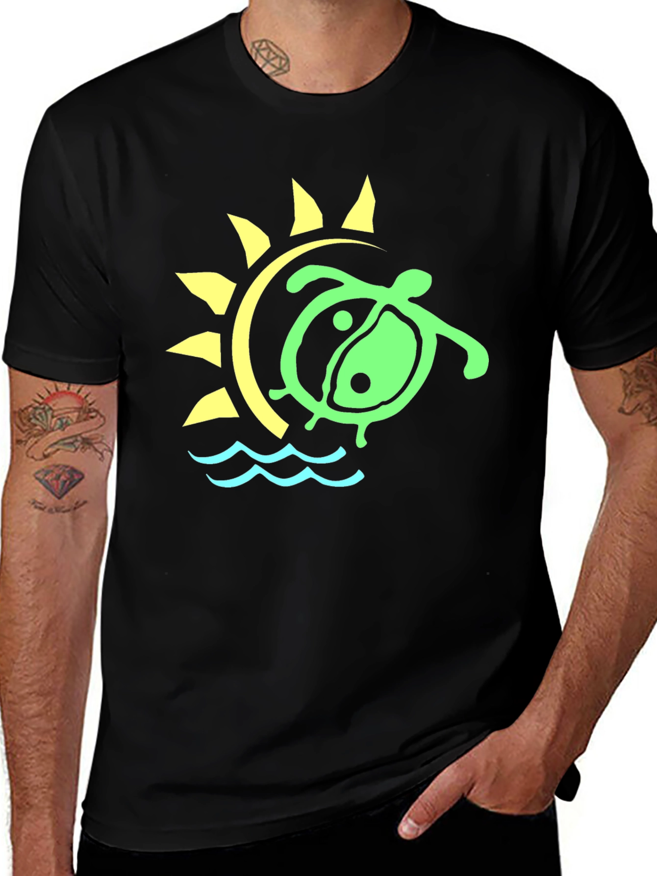 Variant 6 of Turtle Sun Graphic Tee - Casual Style