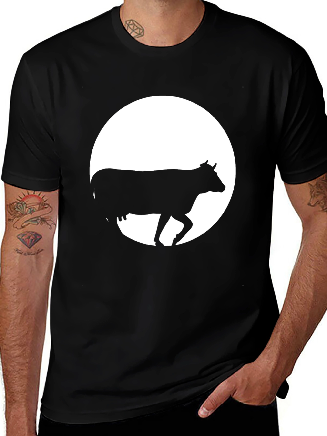 Variant 23 of Cow Silhouette Graphic Tee - Black