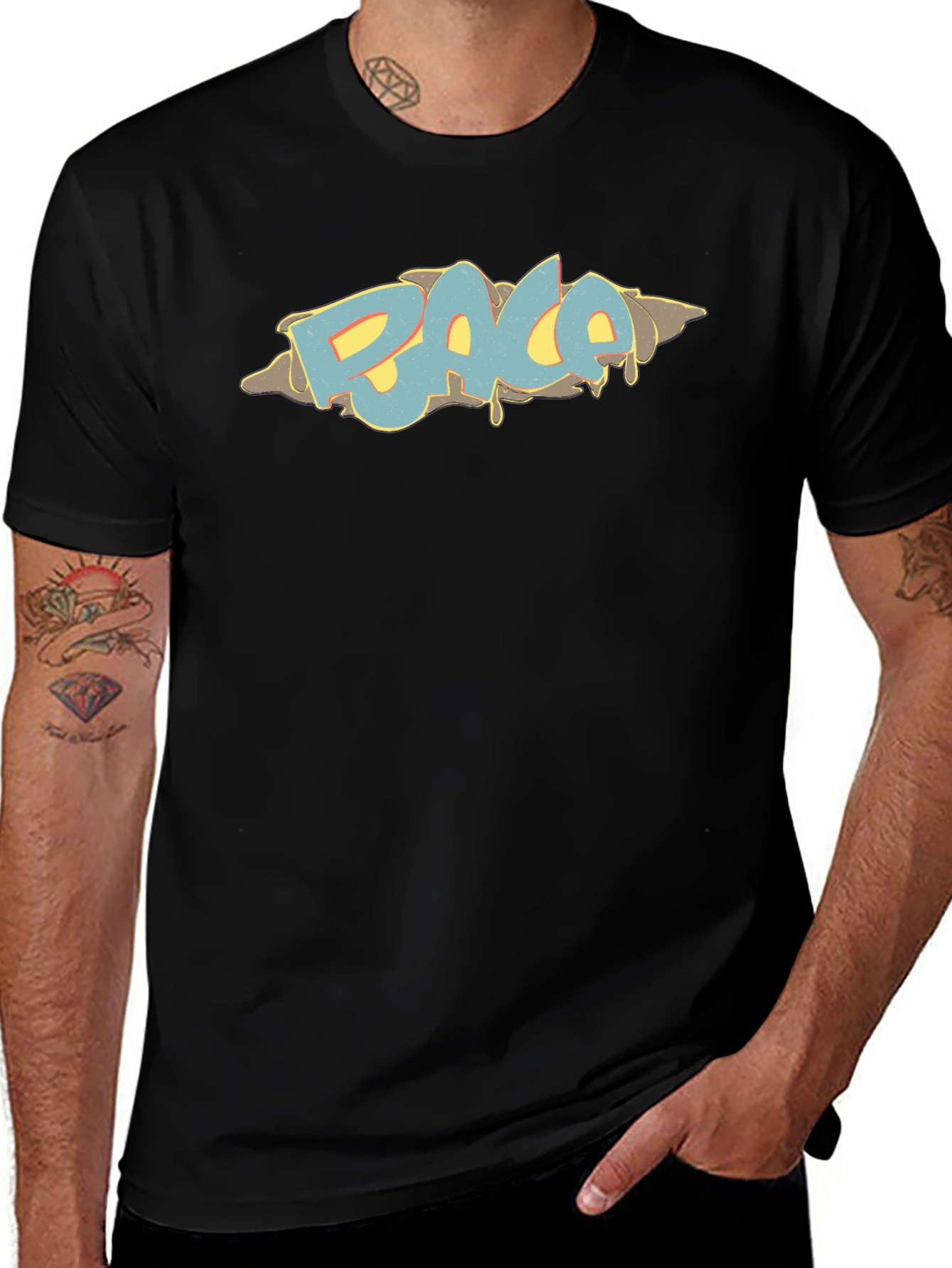Variant 24 of Raca Graphic Tee - Black Cotton Blend T-Shirt