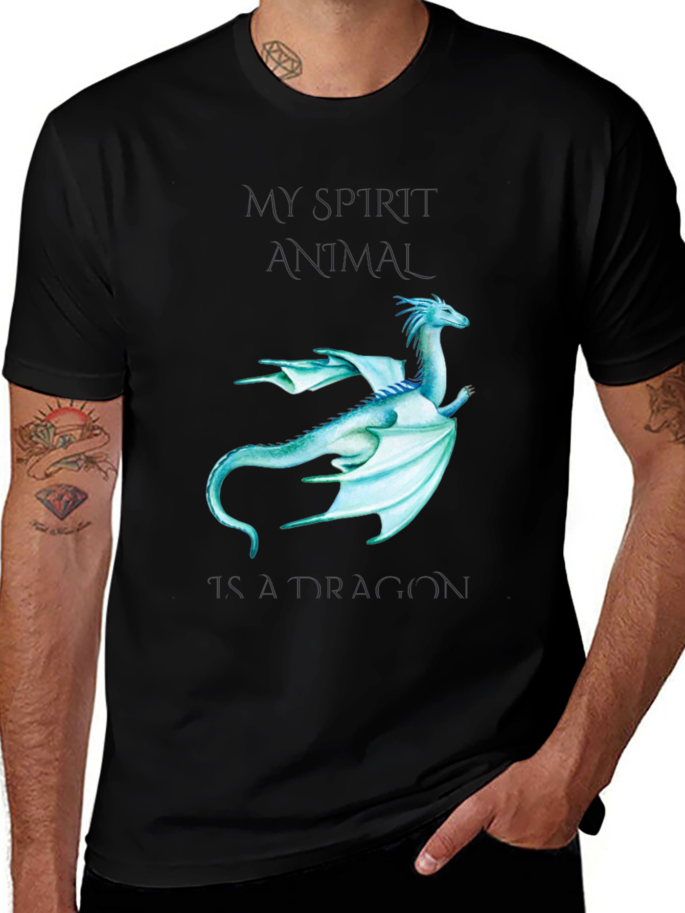 Variant 5 of Dragon Spirit Animal Graphic Tee - Men's Black T-Shirt