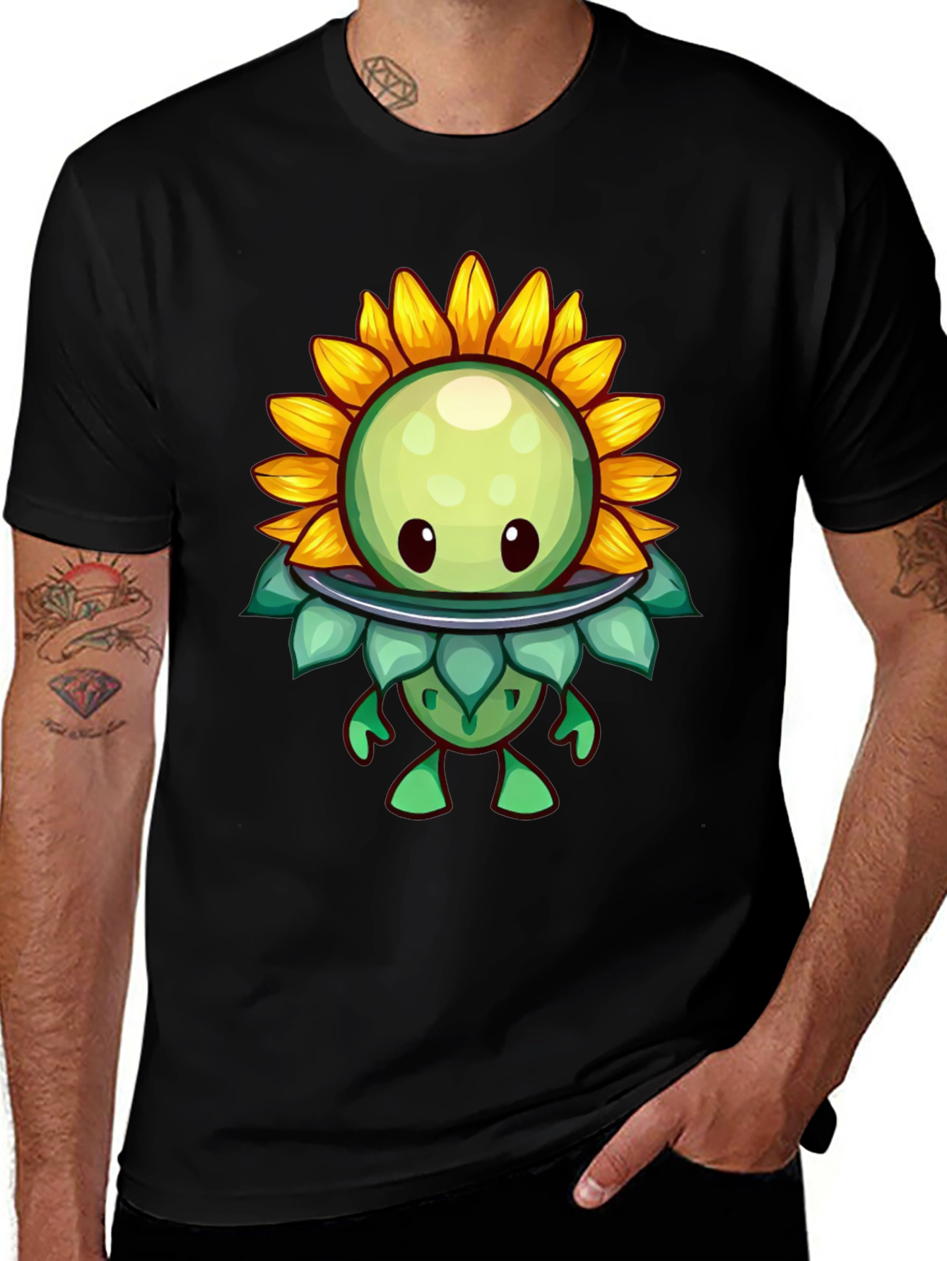 Variant 13 of Sunflower Cartoon Graphic Tee - Black