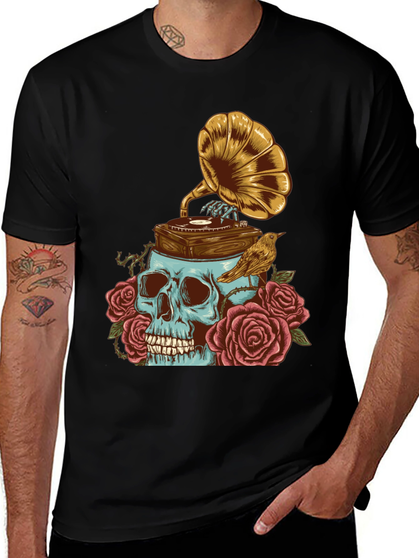 Skull Gramophone T-Shirt - Unique Graphic Tee