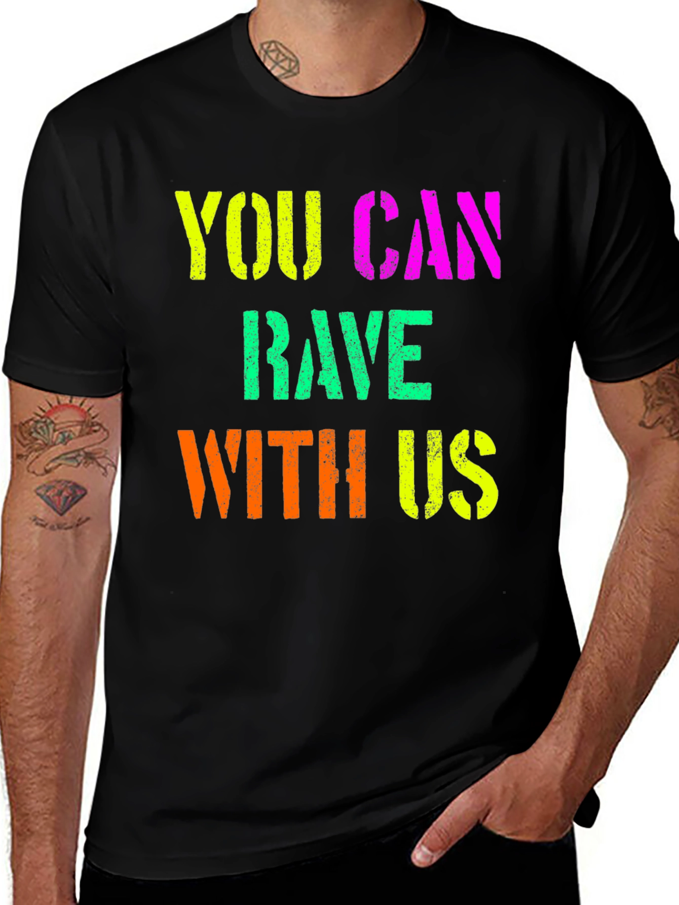 Variant 24 of Rave With Us Graphic T-Shirt - Bold Neon Design