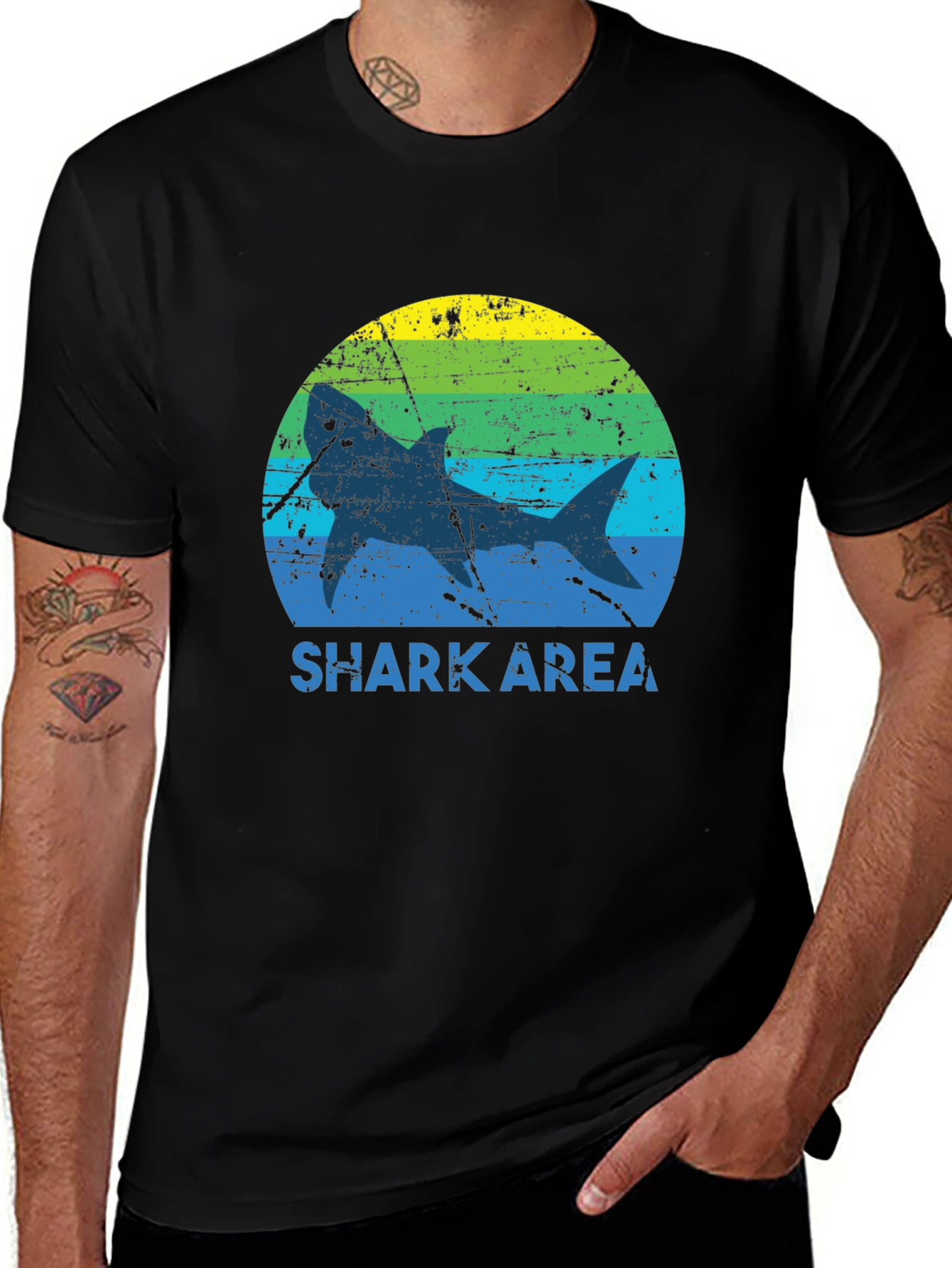 Variant 22 of Shark Area Graphic Tee - Distressed Style