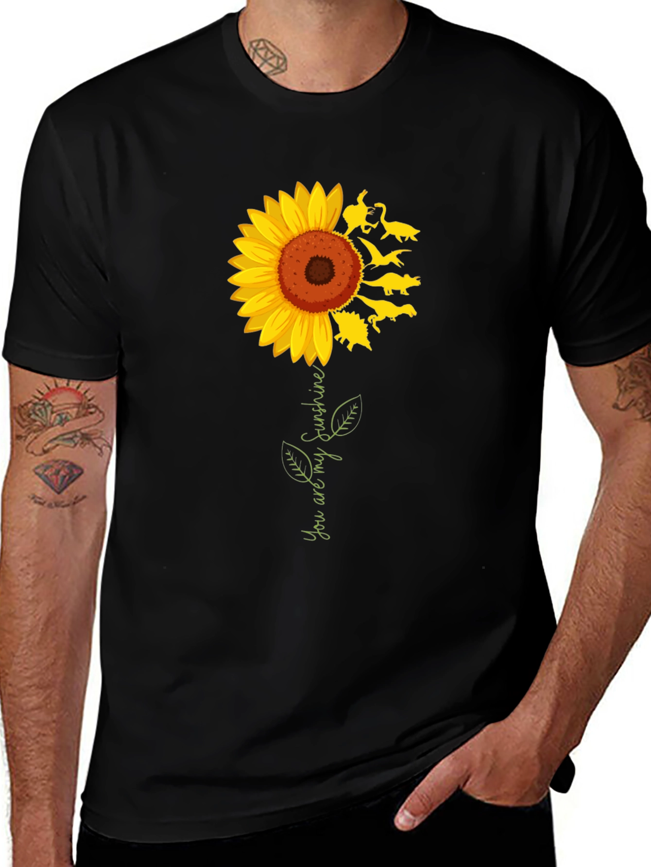Variant 24 of Dinosaur Sunflower Black T-Shirt