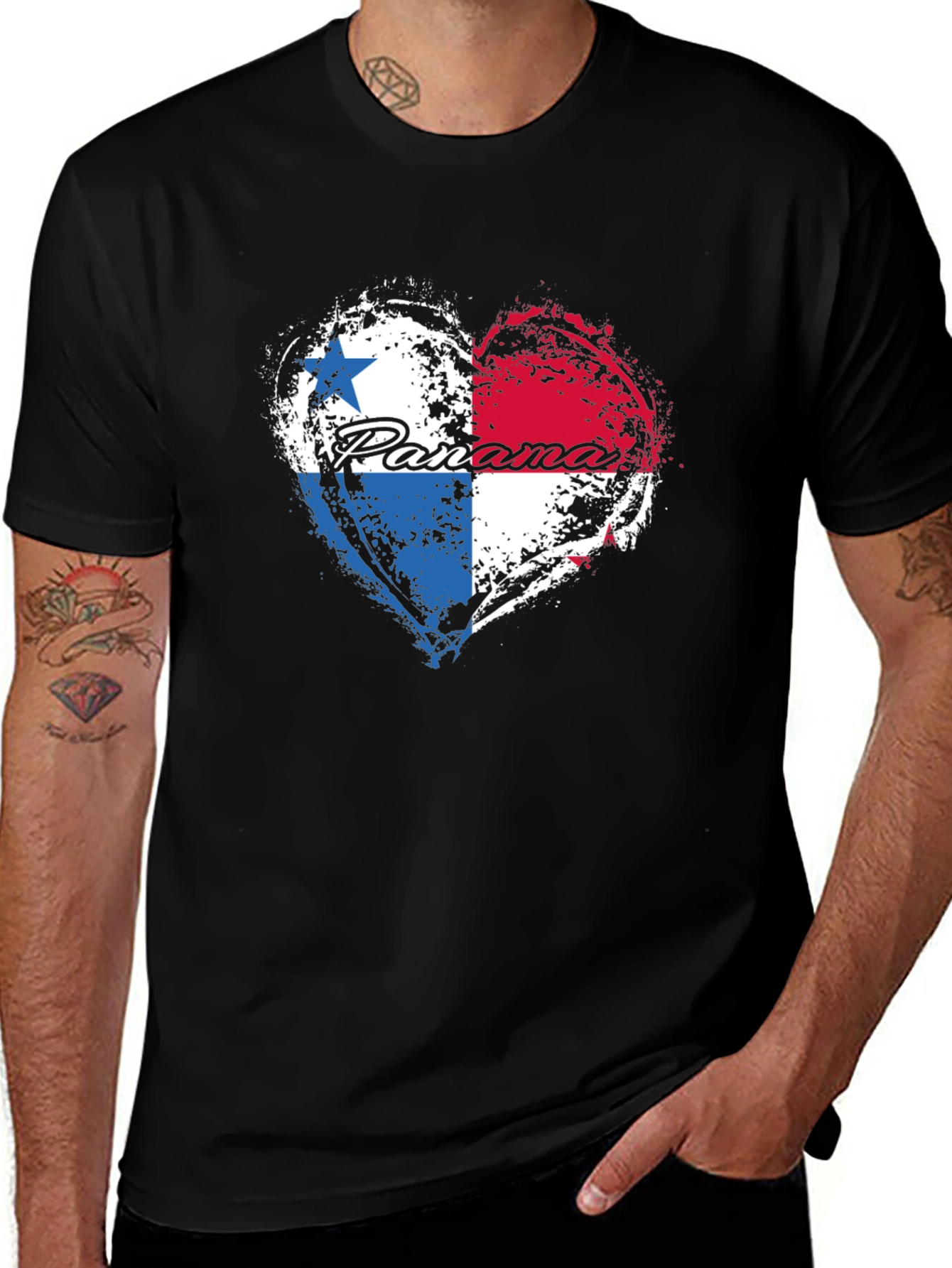 Variant 12 of Panama Flag Heart T-Shirt - Black Cotton Tee