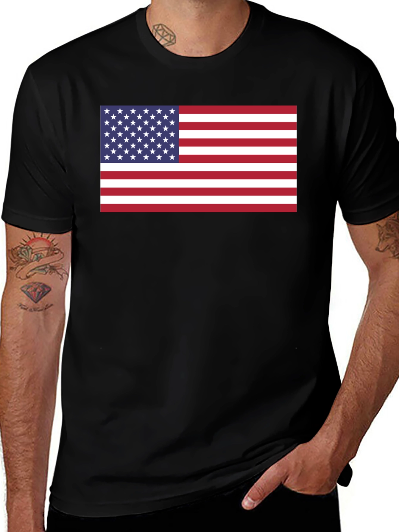 Variant 3 of American Flag Graphic Black T-Shirt