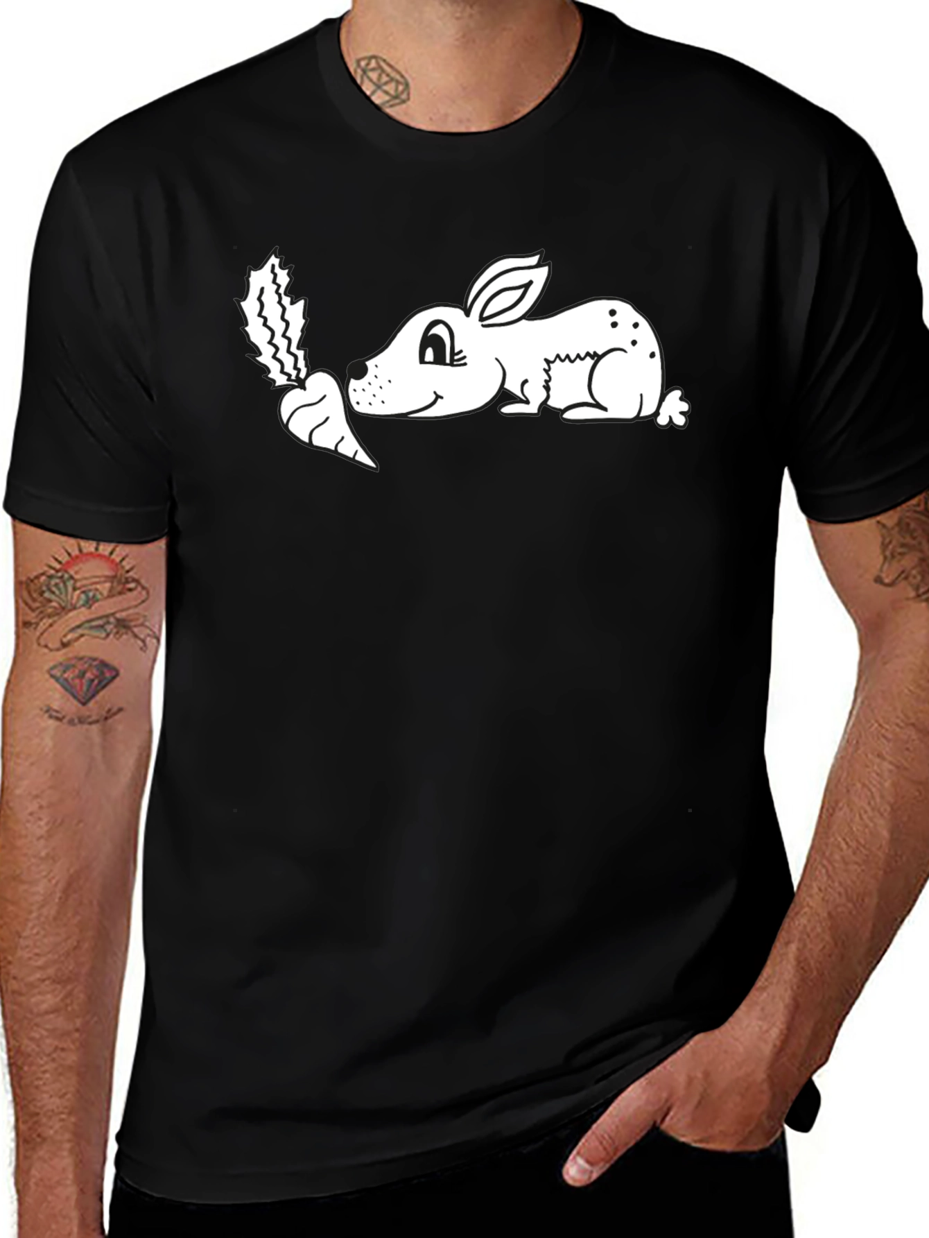 Variant 29 of Cartoon Bunny Carrot Black T-Shirt