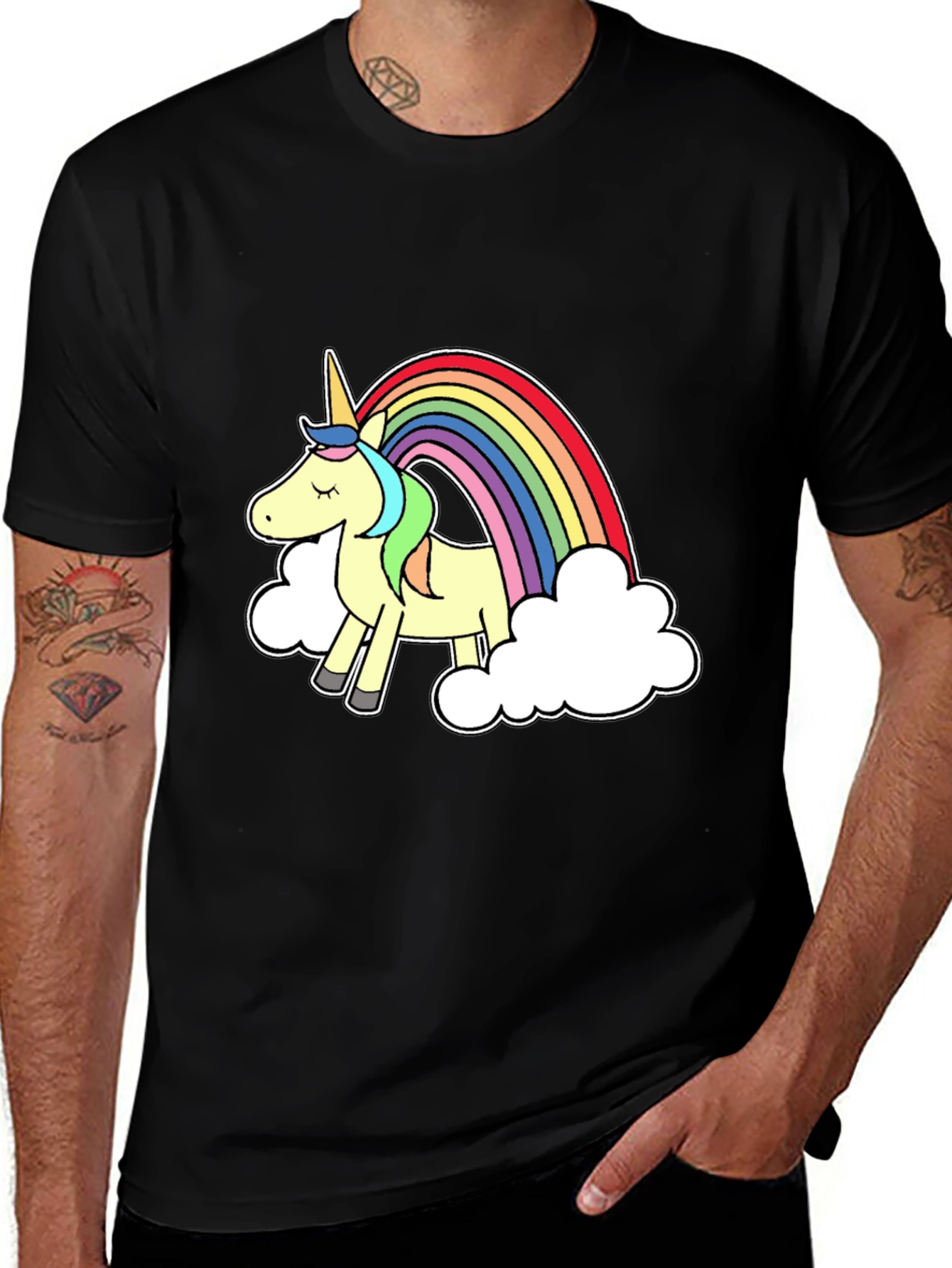 Variant 20 of Unicorn Rainbow Graphic Tee - Black Cotton T-Shirt