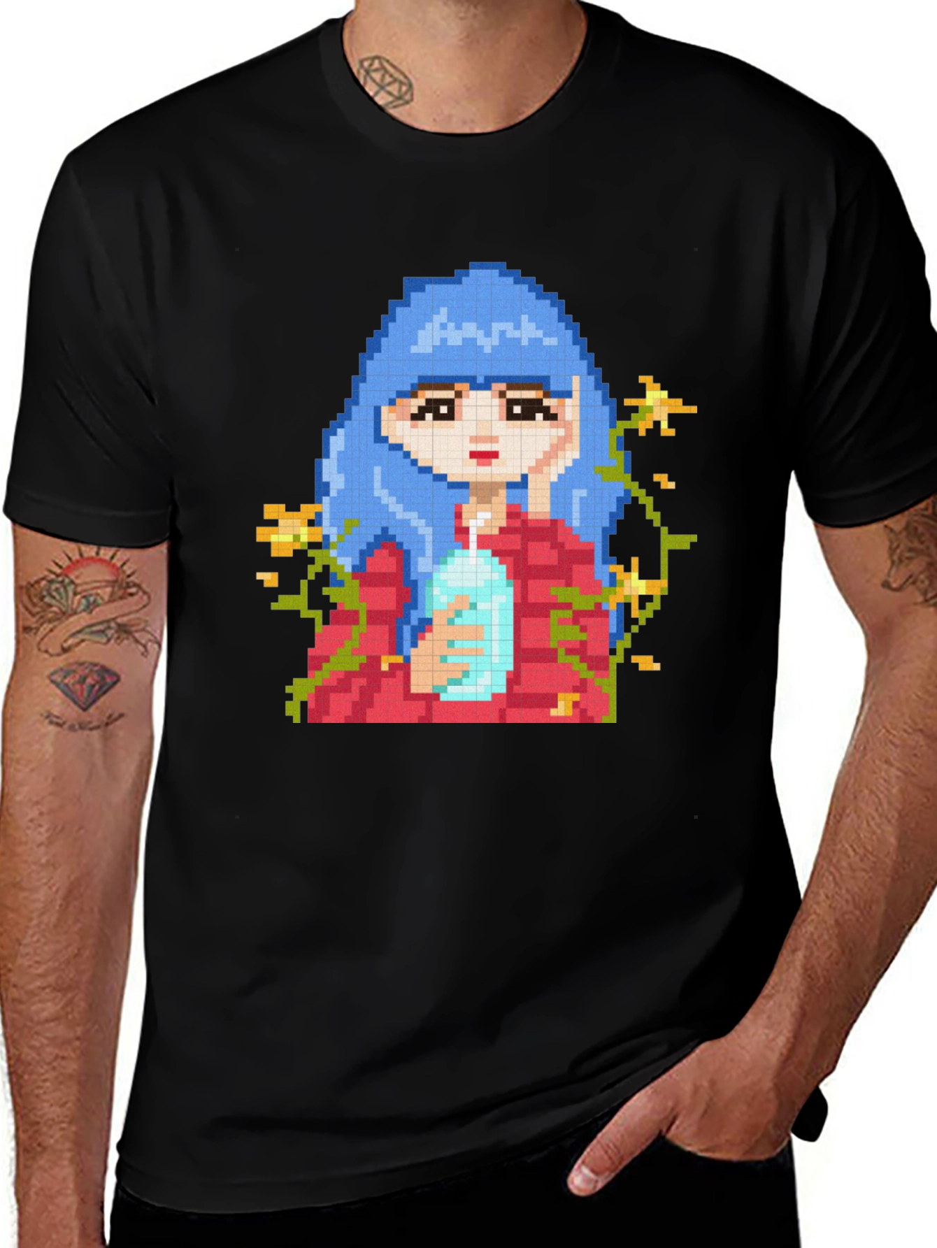 Variant 12 of Pixel Art Girl T-Shirt - Black