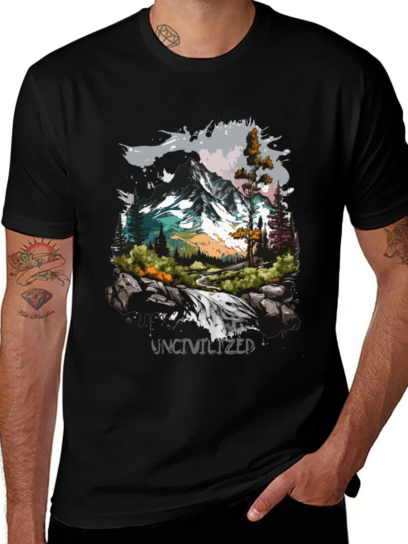 Variant 9 of Uncivilized Mountain T-Shirt - Nature Inspired Tee