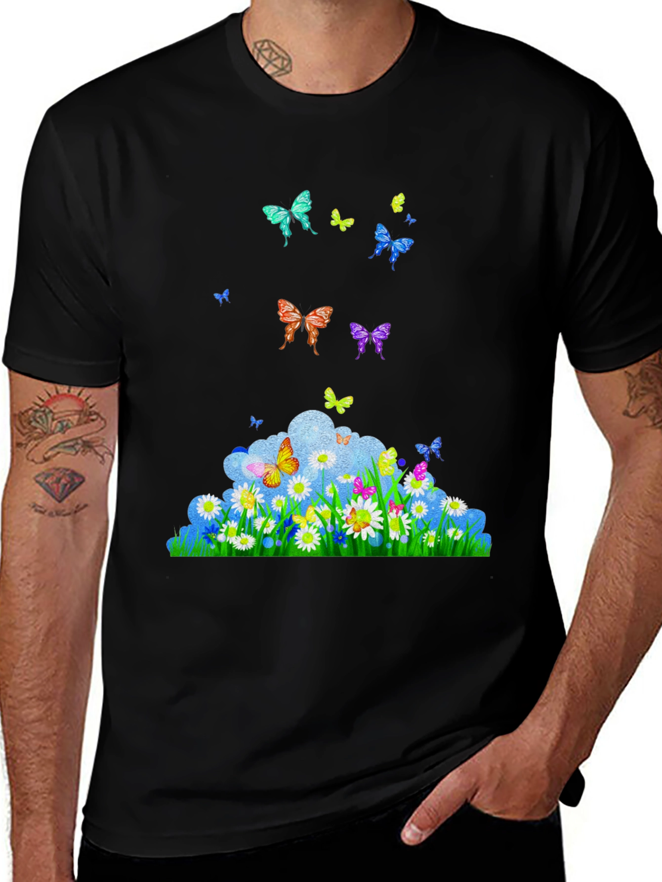 Butterfly Meadow Graphic Black T-Shirt