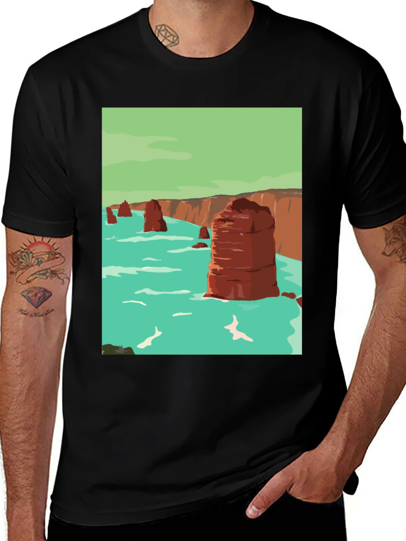 Variant 14 of Coastal Cliffs Graphic Tee - Black