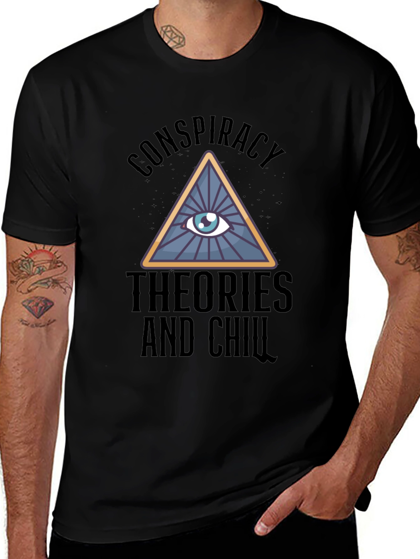 Variant 29 of Conspiracy Theories T-Shirt, Illuminati Eye Tee, Casual Black Top