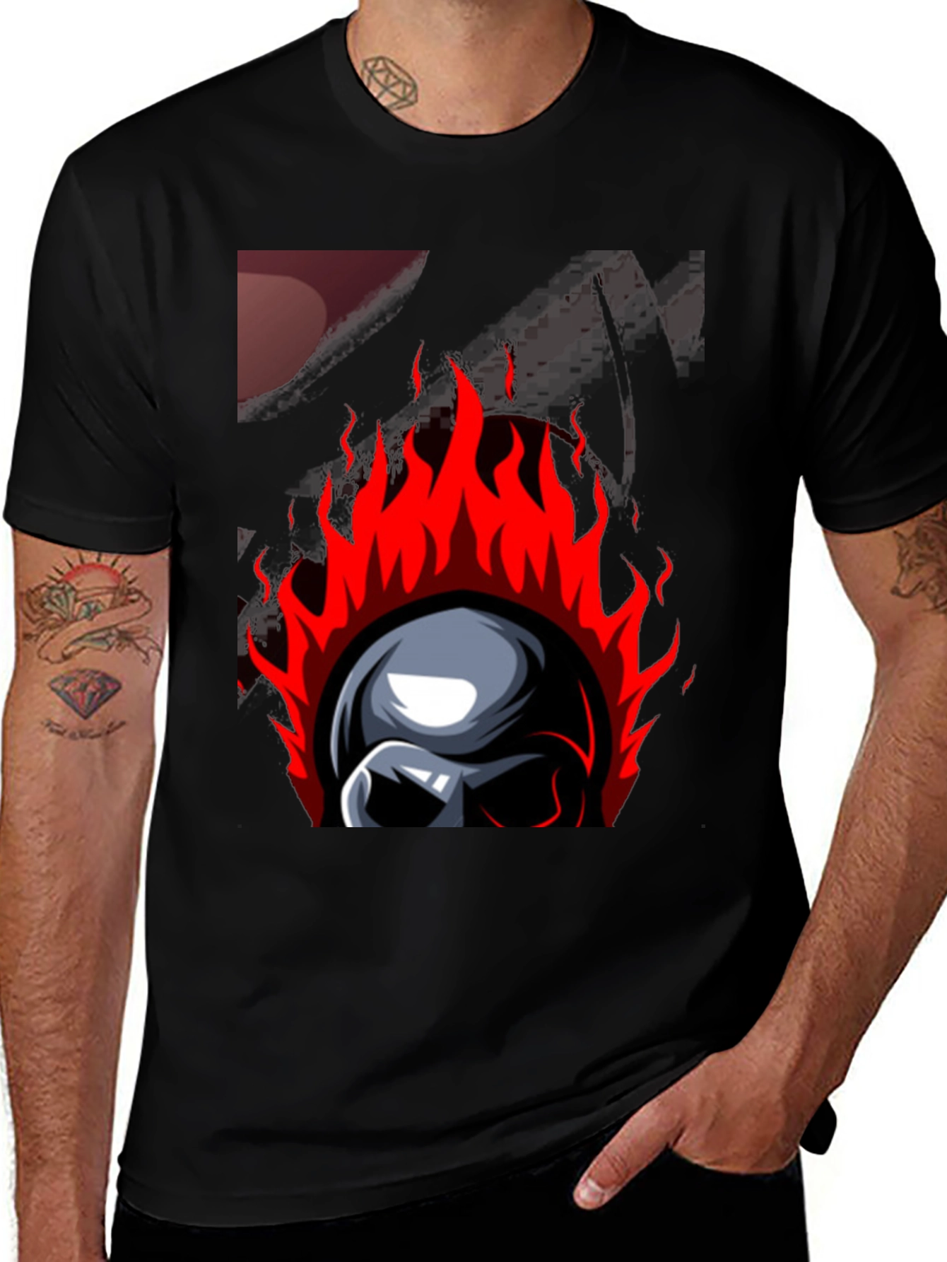 Variant 17 of Flaming Skull Graphic Print T-Shirt