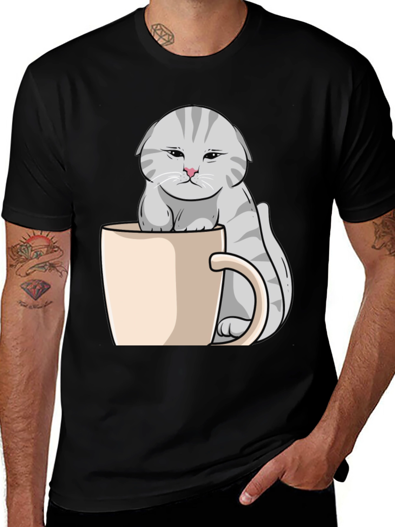Black Grumpy Cat Mug T-Shirt - Novelty Kitten Tee main image