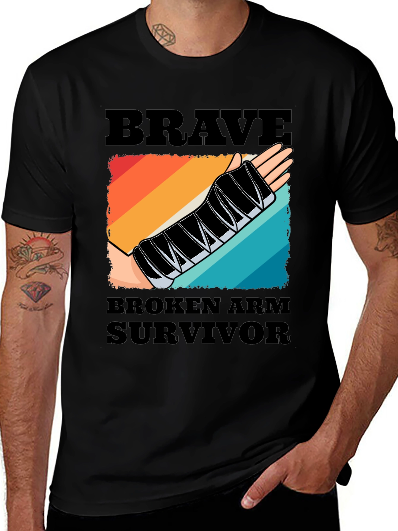 Variant 19 of Brave Broken Arm Survivor T-Shirt: Injury Recovery Apparel
