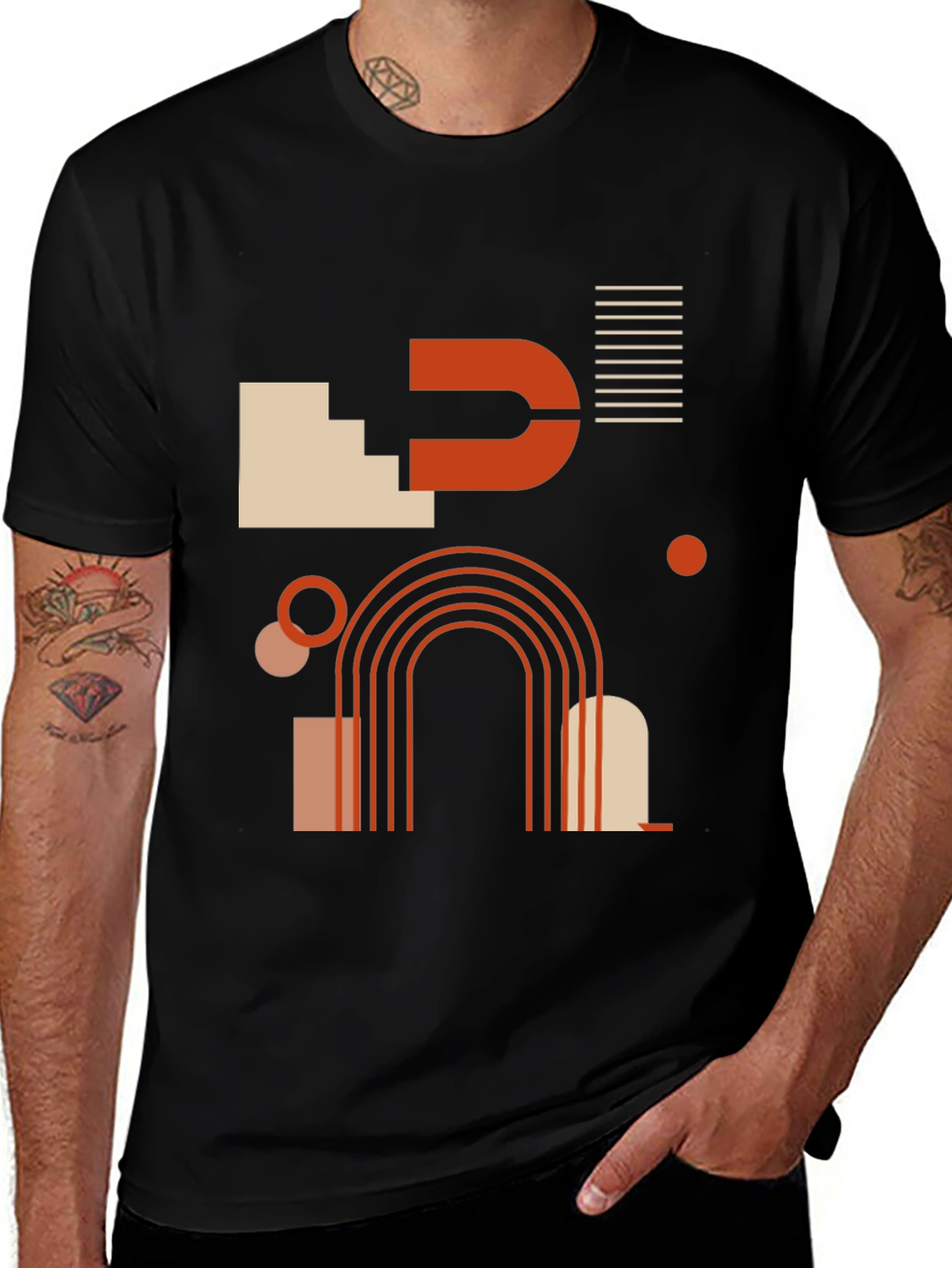 Variant 3 of Modern Geometric Graphic Tee - Unisex Black Cotton