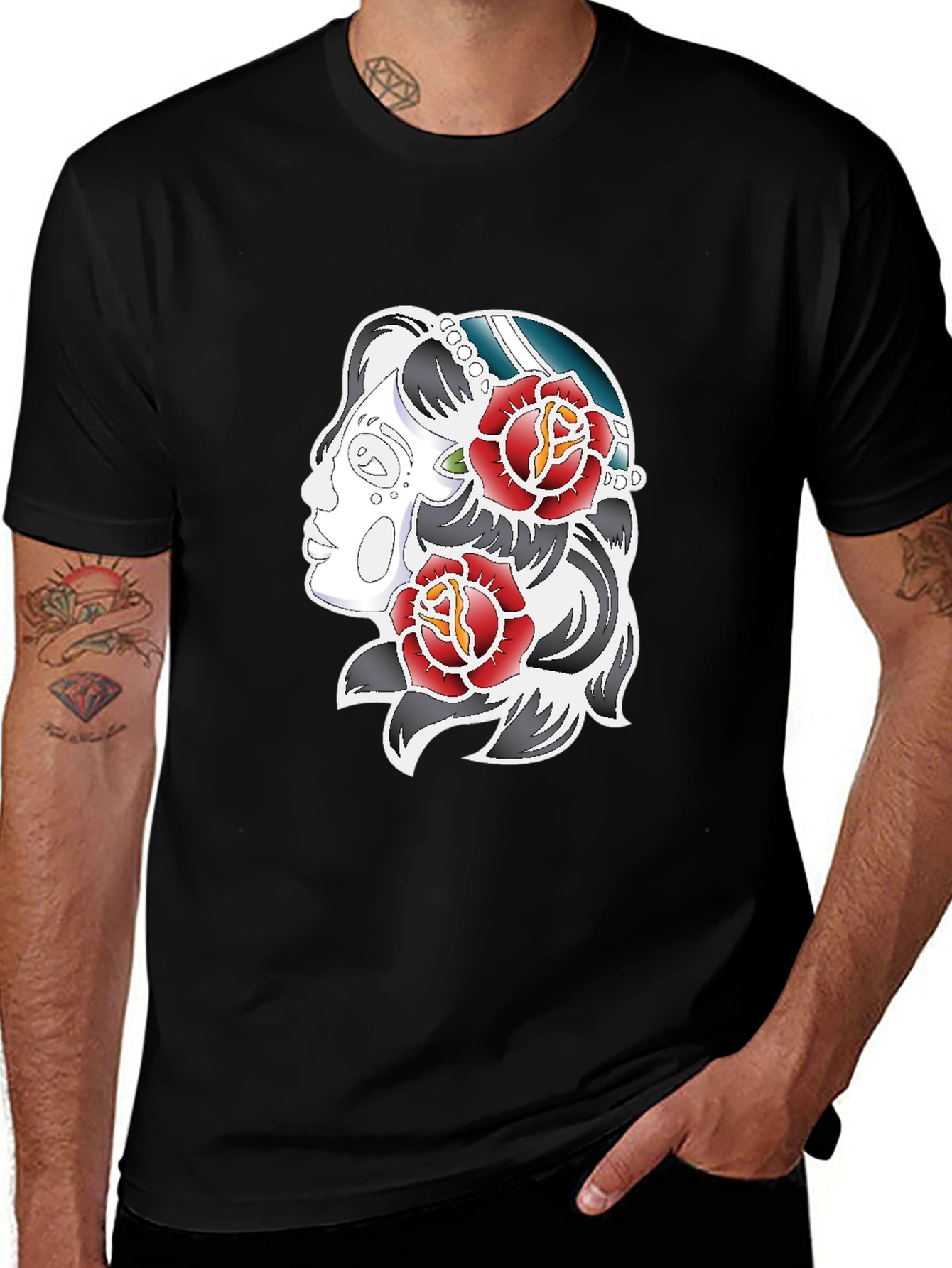 Variant 6 of Rose Tattoo Graphic Print Tee - Black