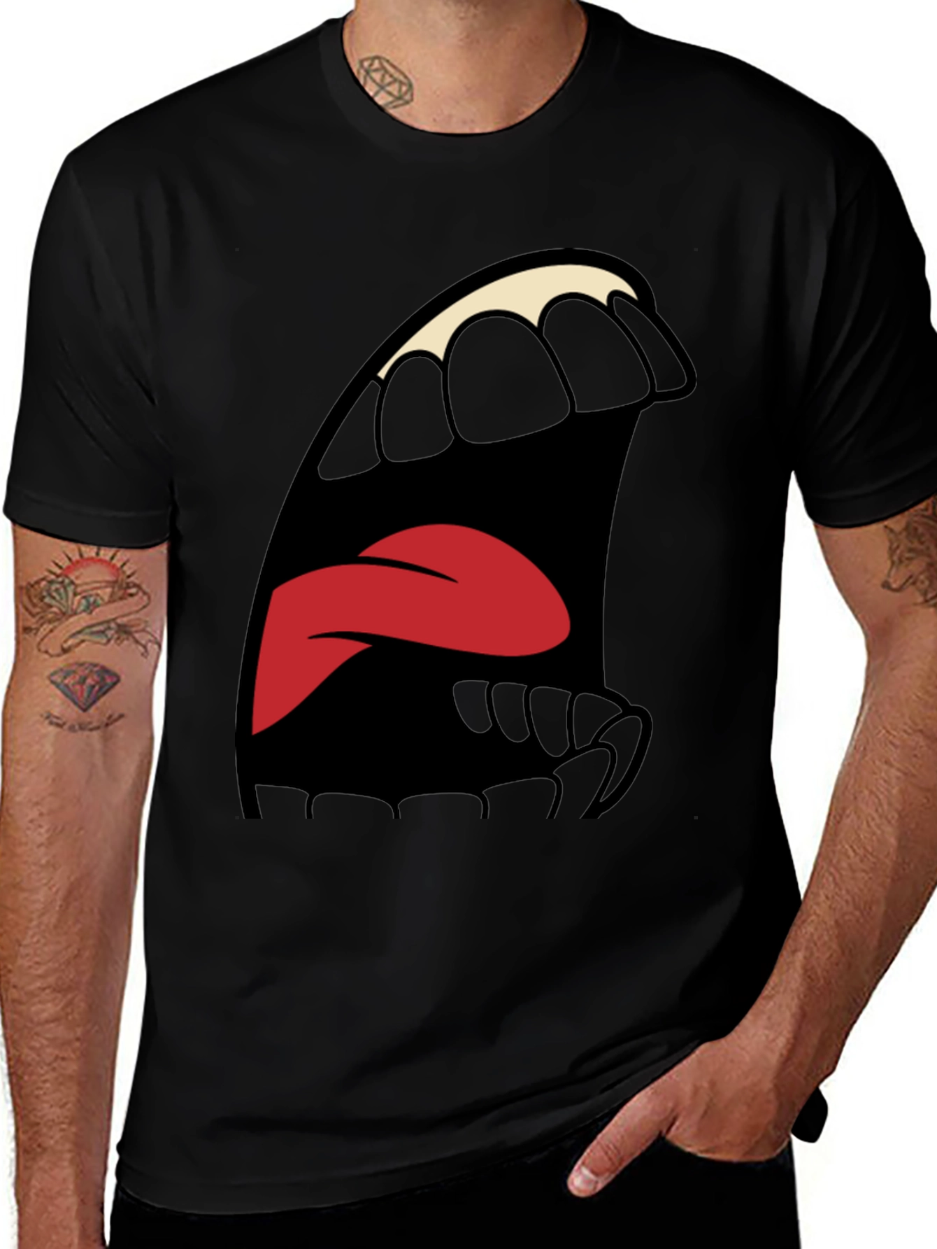 Cartoon Mouth Graphic Tee - Expressive Style