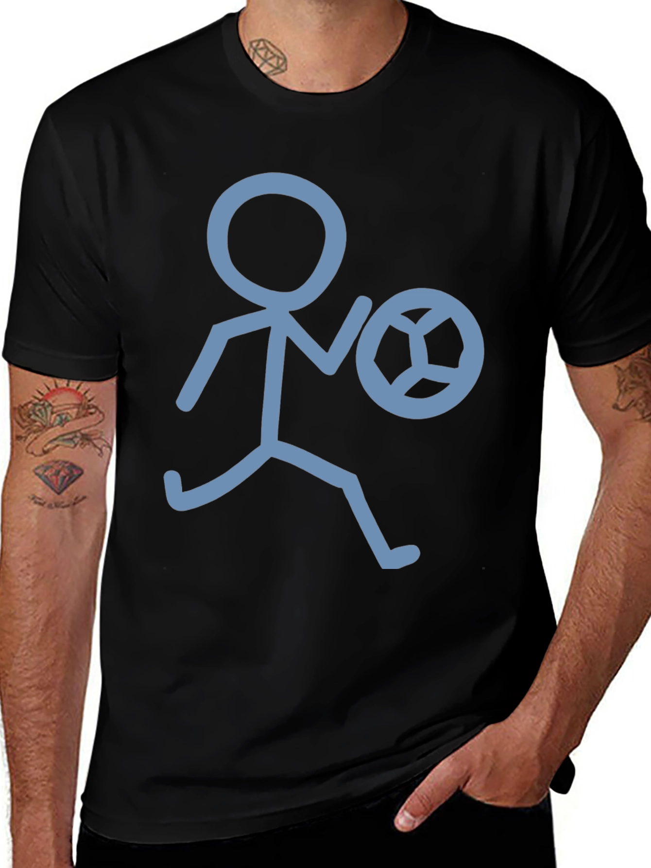 Stick Figure Soccer Player Graphic Tee - Casual Black Shirt
