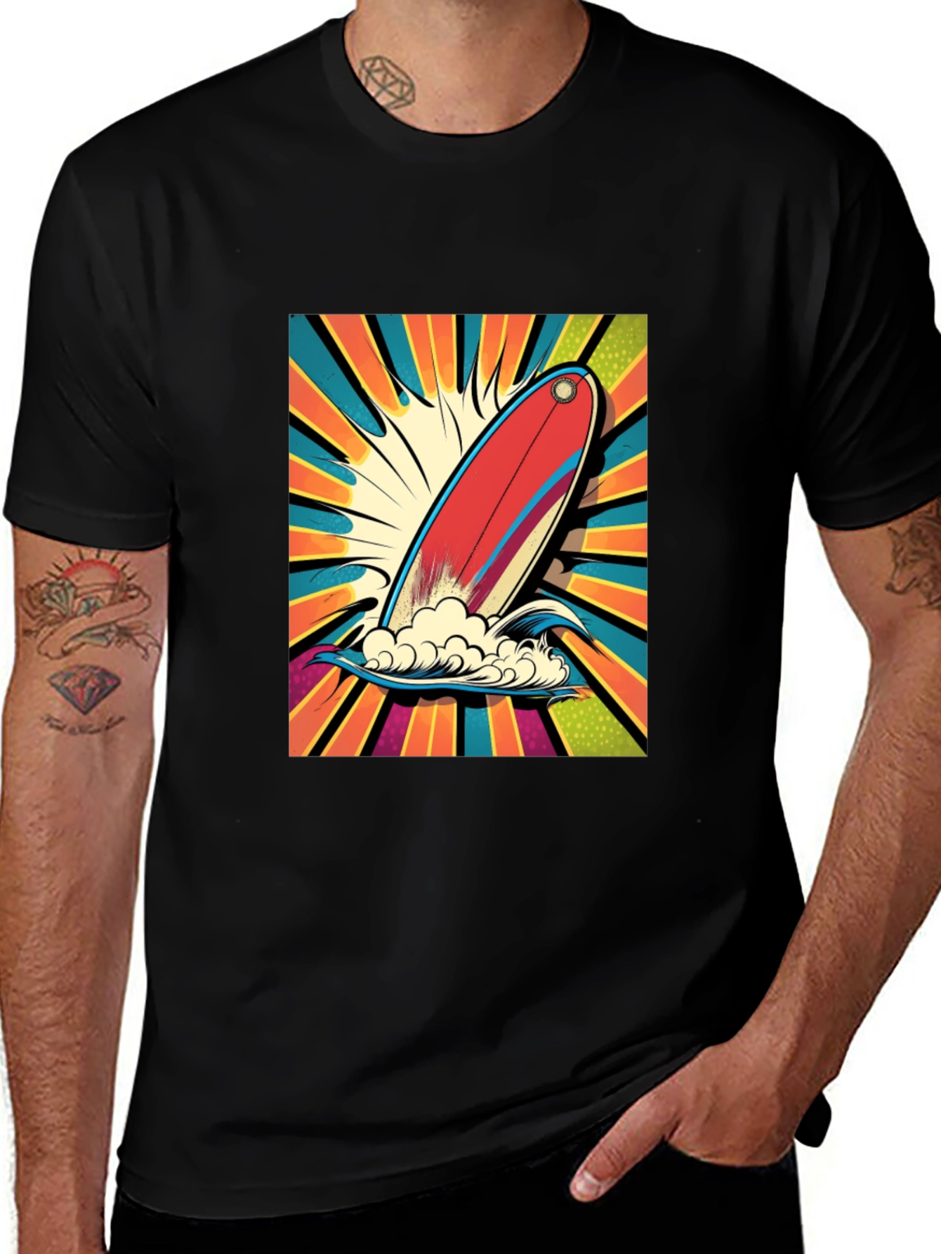 Variant 6 of Retro Surfboard T-Shirt: Vibrant Pop Art Style