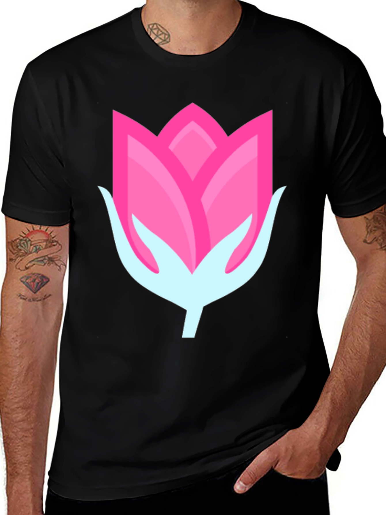 Variant 22 of Pink Flower Graphic Black T-Shirt