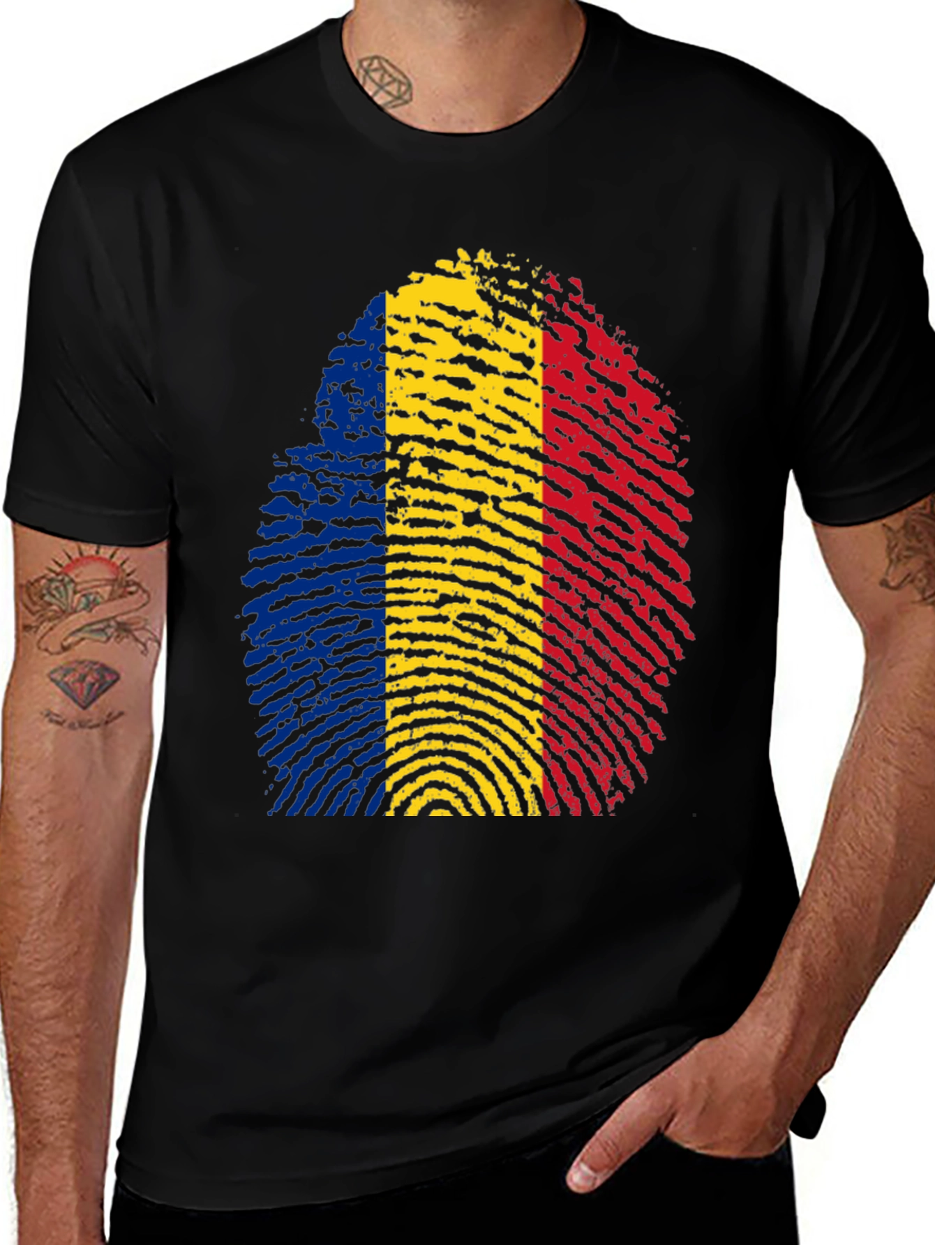 Variant 20 of Romania Fingerprint Flag T-Shirt