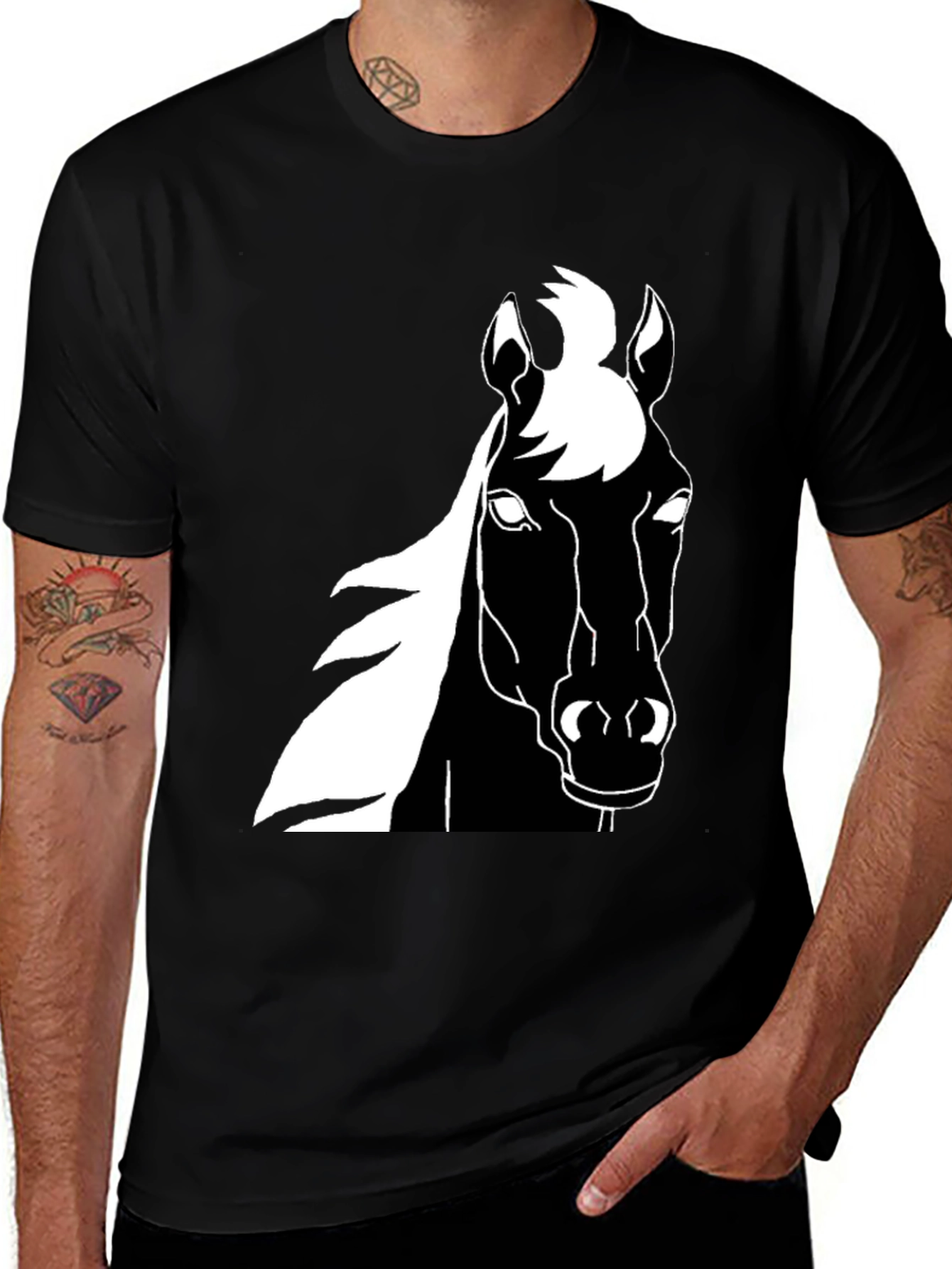 Variant 20 of Black Horse Graphic Tee - Stylish Men's T-Shirt