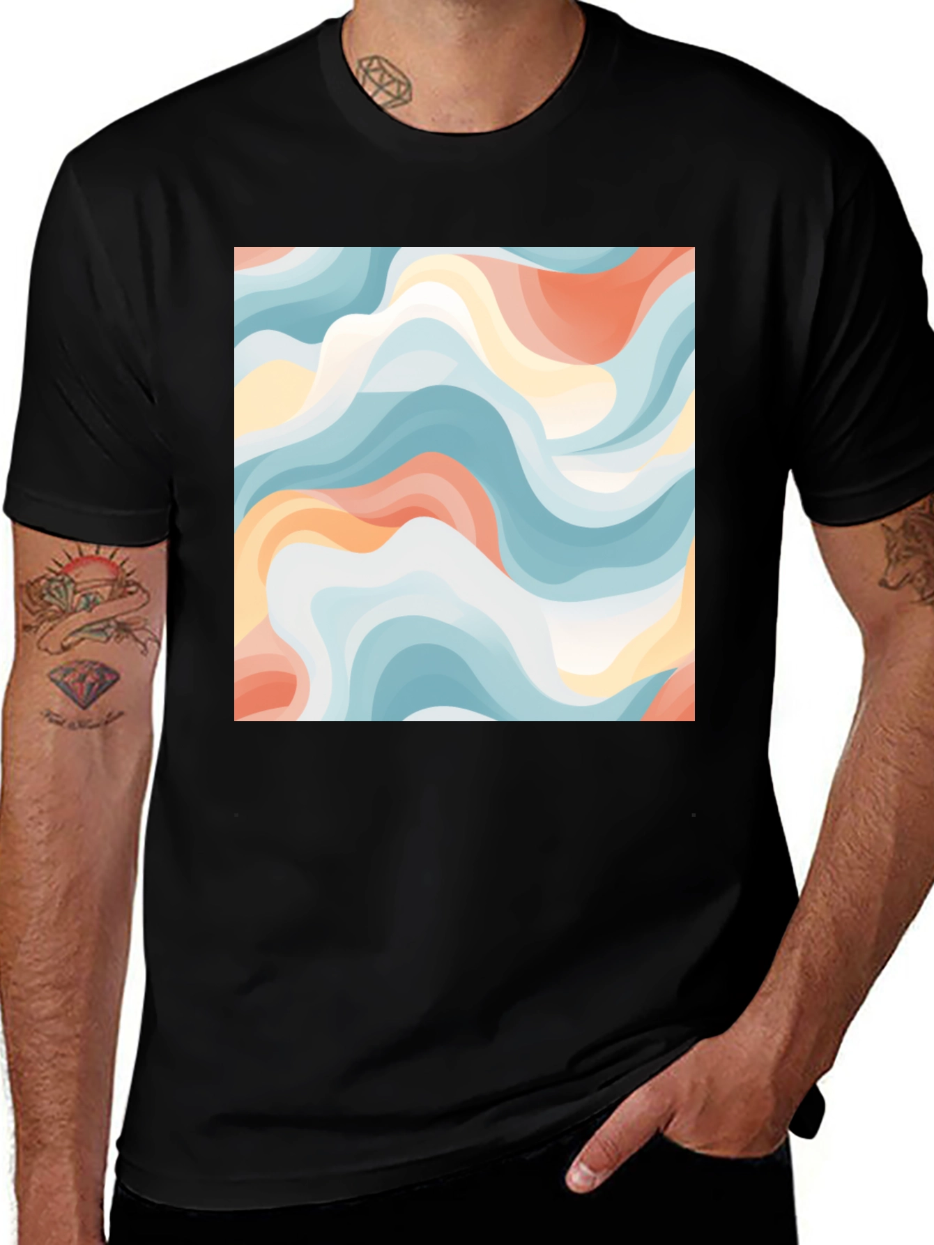 Variant 20 of Abstract Wave Print Tee - Modern Art Shirt