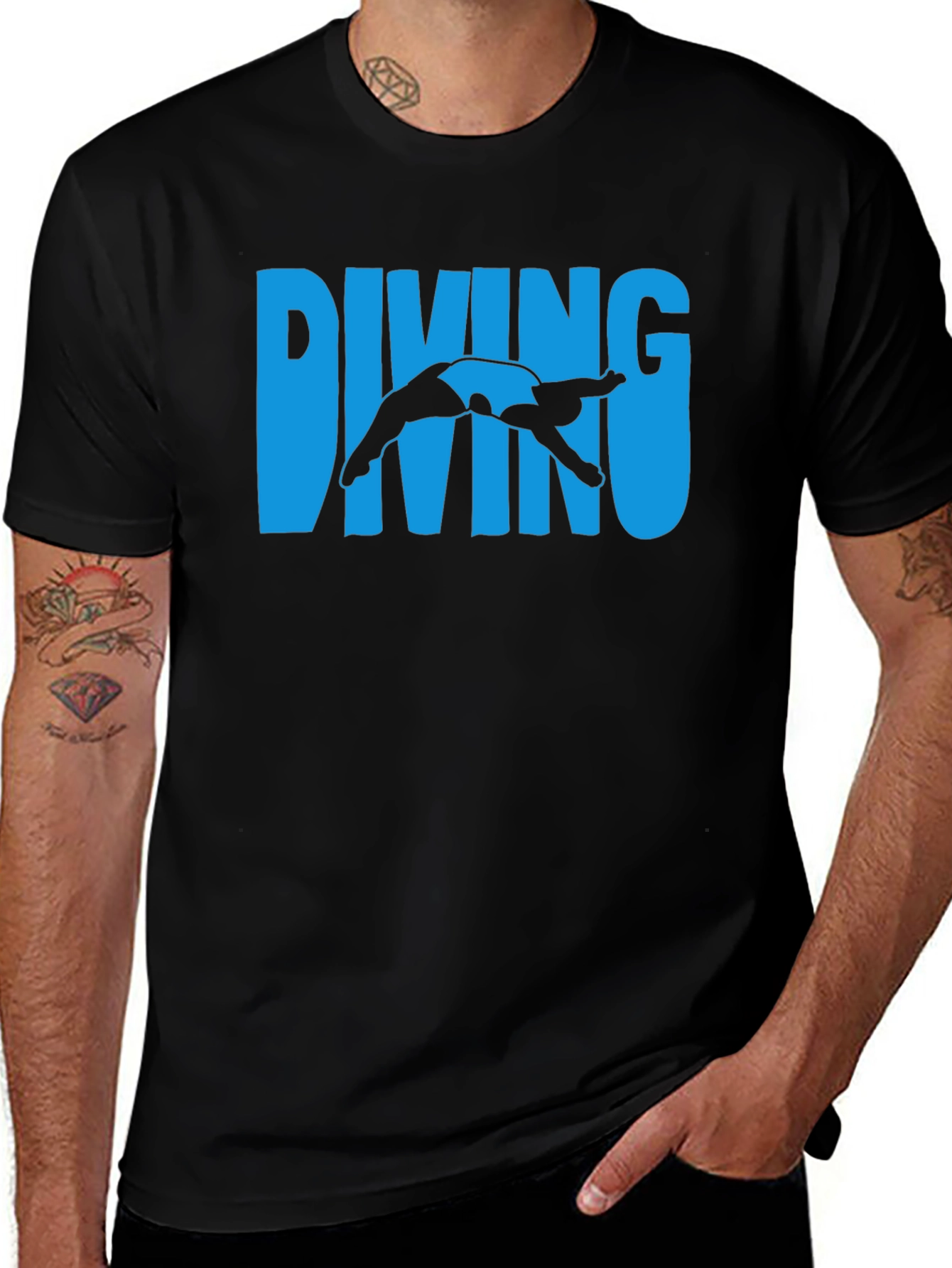 Black Diving T-Shirt - Cool Diver Silhouette Tee main image