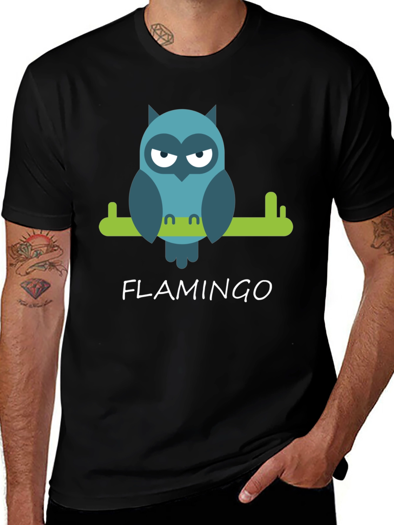Cool Owl Graphic Tee - "Flamingo" Funny Design