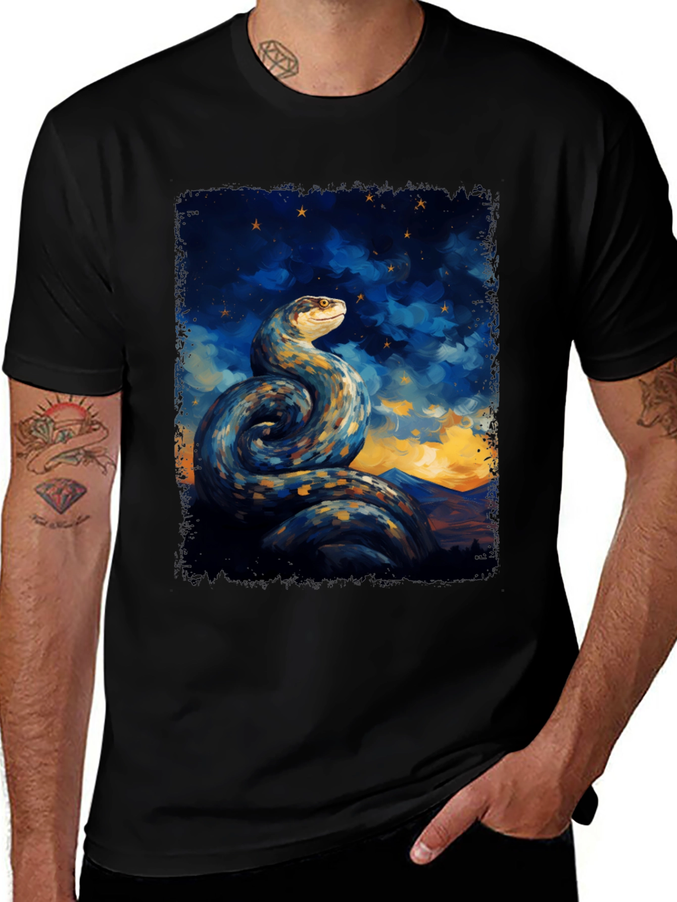 Variant 26 of Serpent Night Sky T-Shirt - Artistic Snake Tee