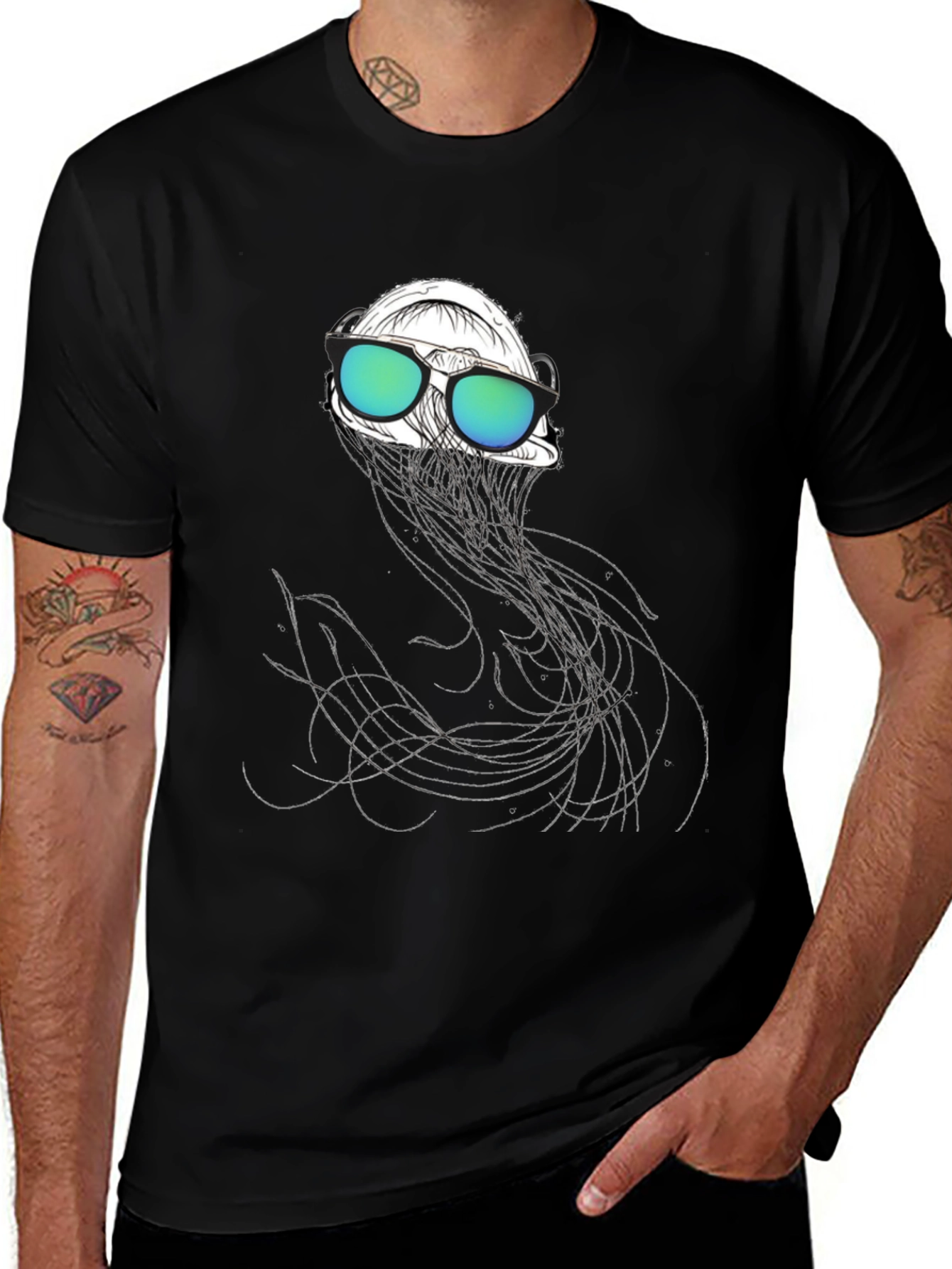Variant 15 of Cool Jellyfish Graphic Tee - Black Cotton T-Shirt