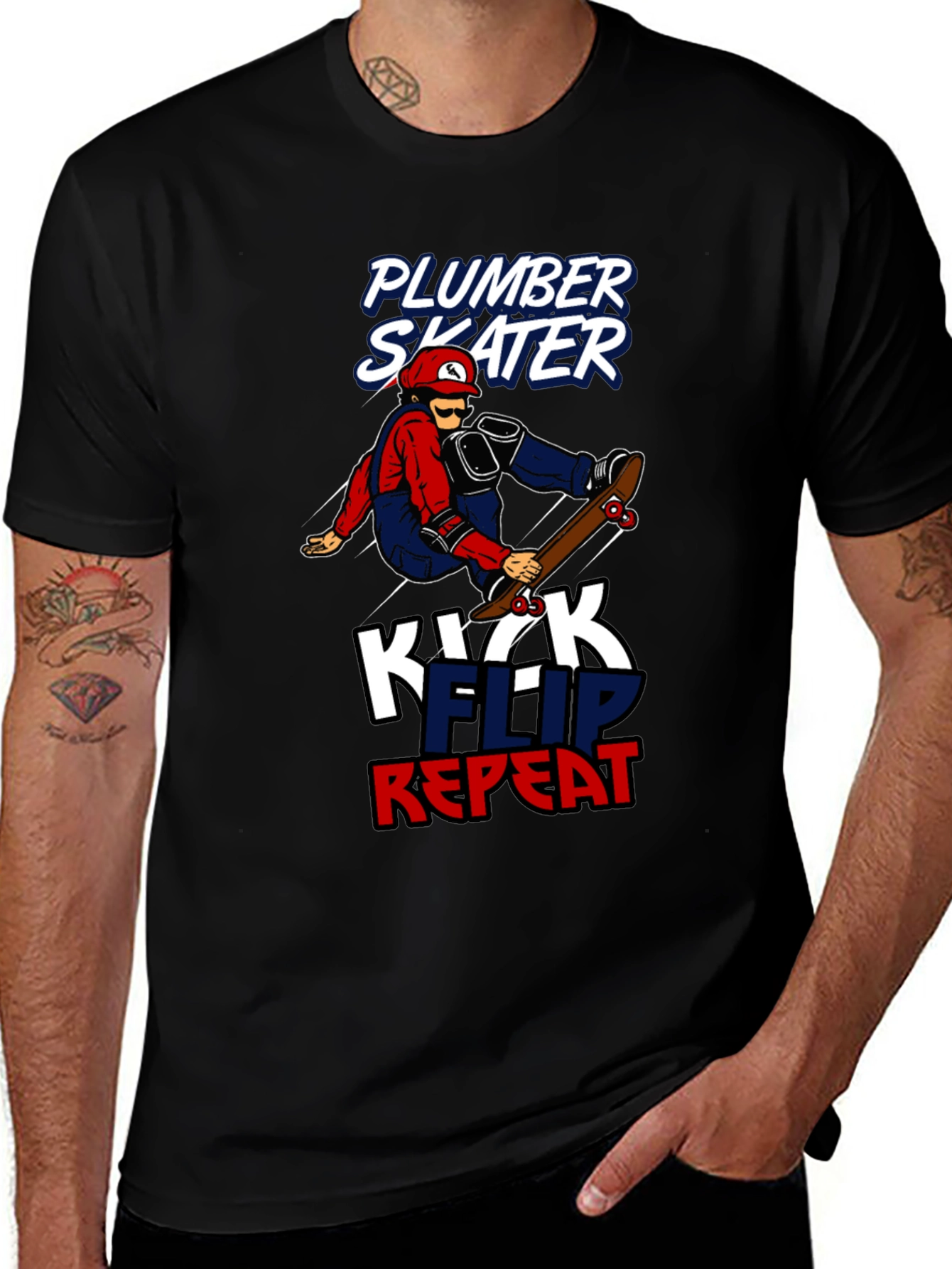 Variant 11 of Plumber Skater T-Shirt - Kickflip Repeat Graphic Tee