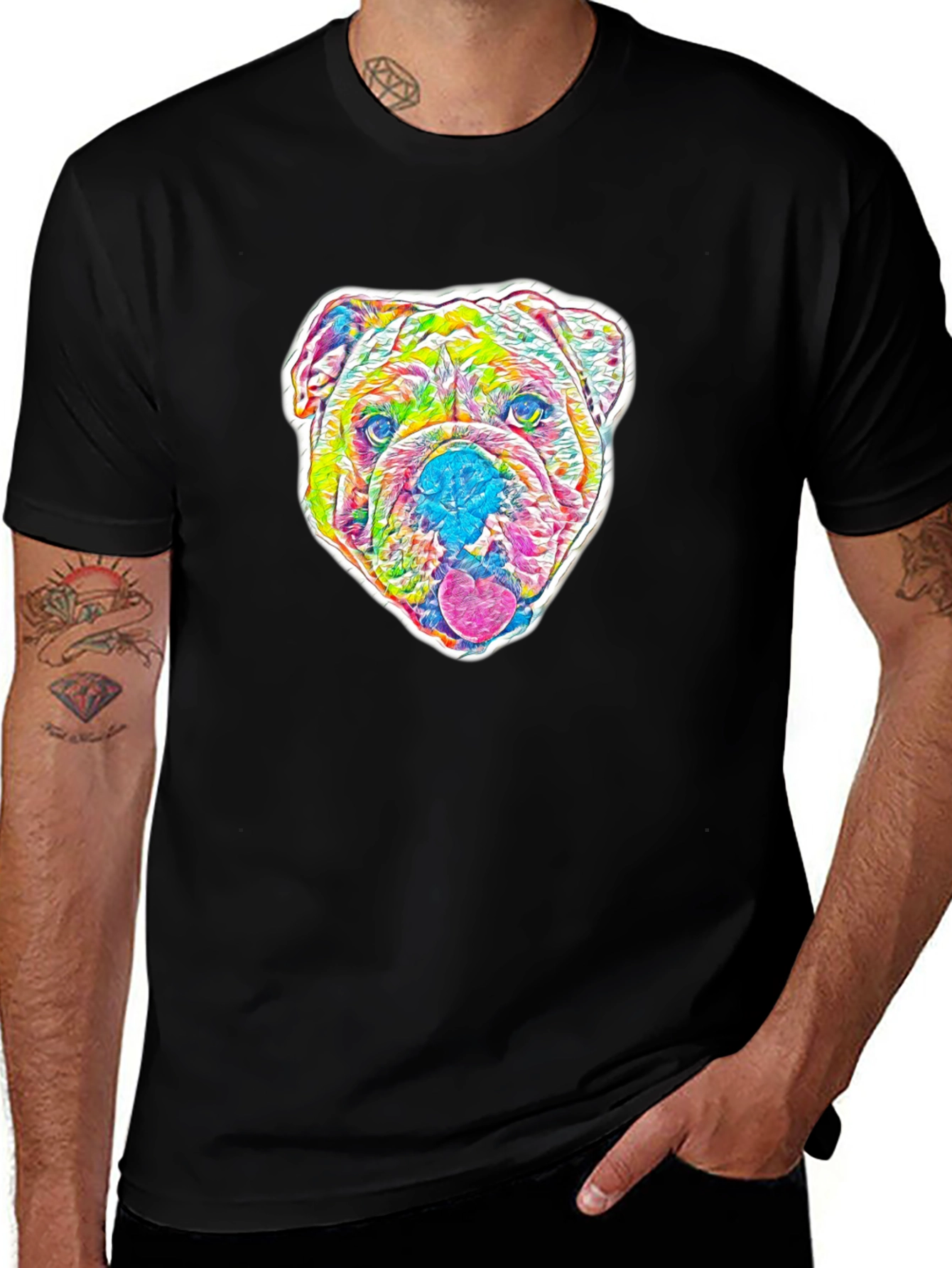 Variant 30 of Psychedelic Bulldog Graphic Tee - Men's Black T-Shirt