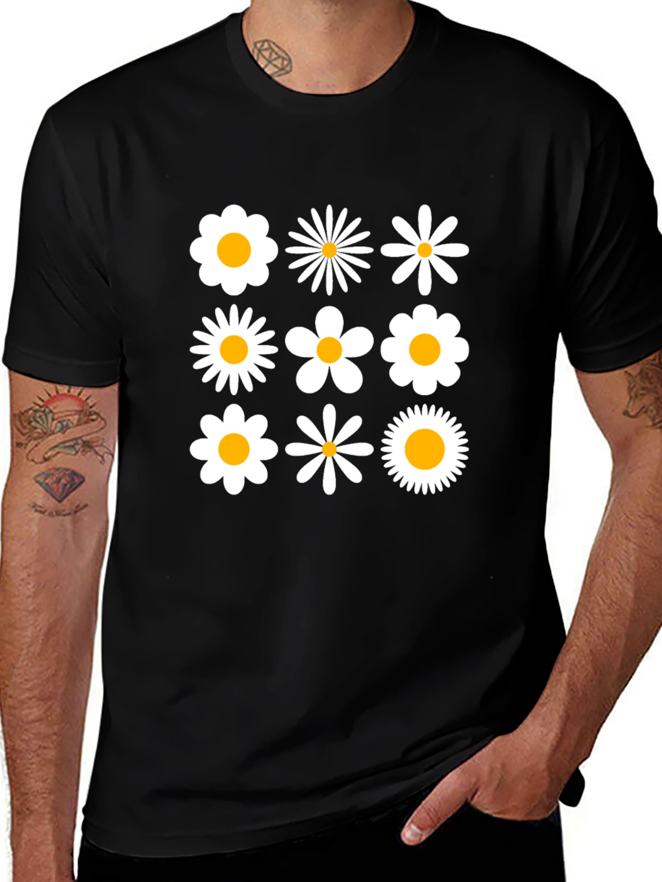 Variant 20 of Retro Daisy Grid T-Shirt - Black