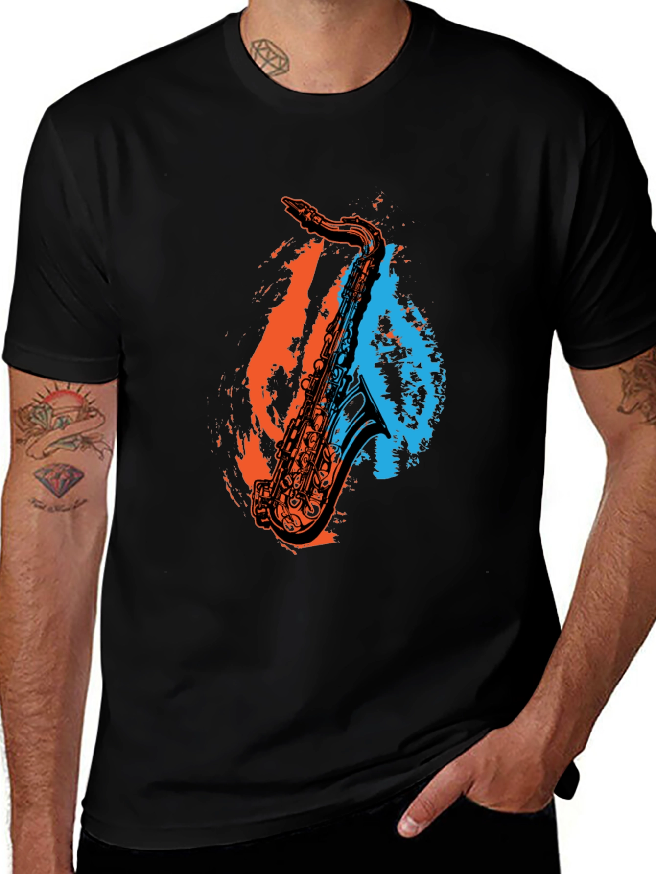 Variant 13 of Saxophone Graphic Print Black T-Shirt