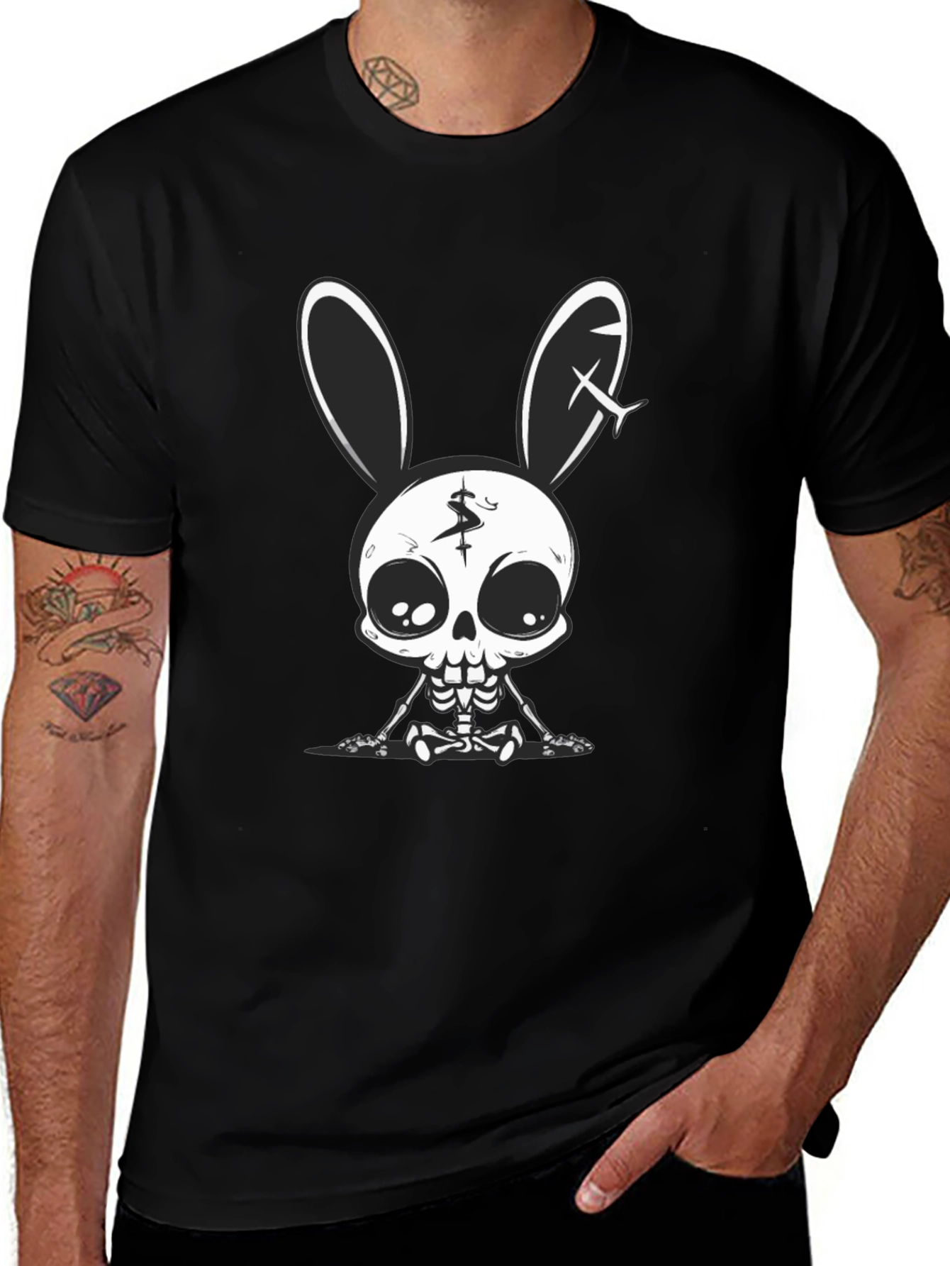 Variant 28 of Creepy Cute Skeleton Bunny Black T-Shirt