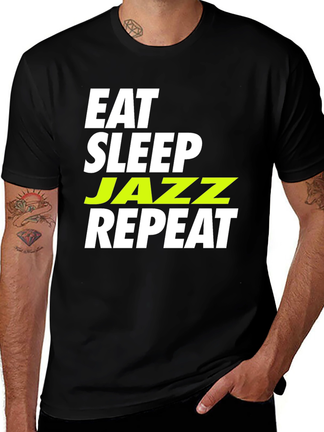 Variant 30 of Eat Sleep Jazz Repeat Black Graphic Tee
