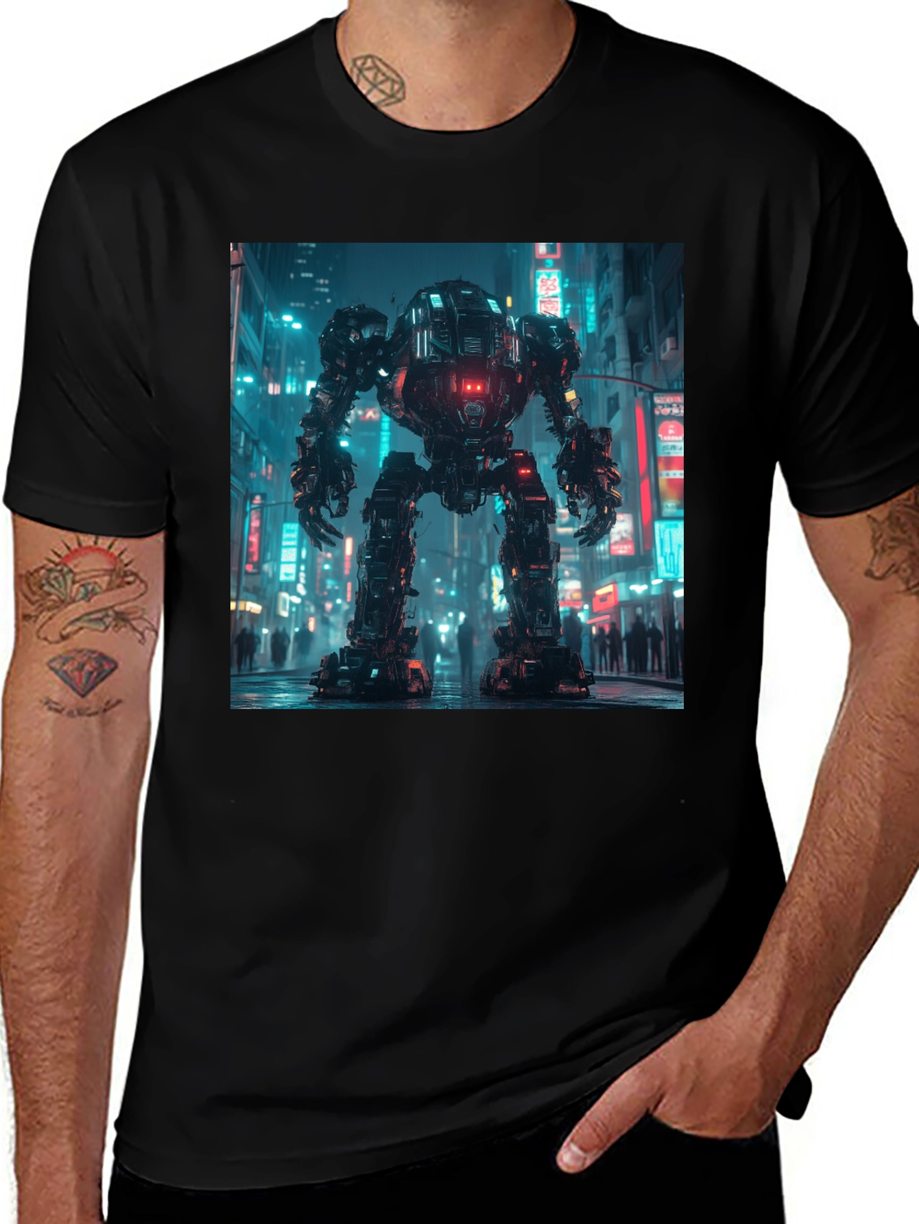 Variant 21 of Cyberpunk Robot Graphic T-Shirt