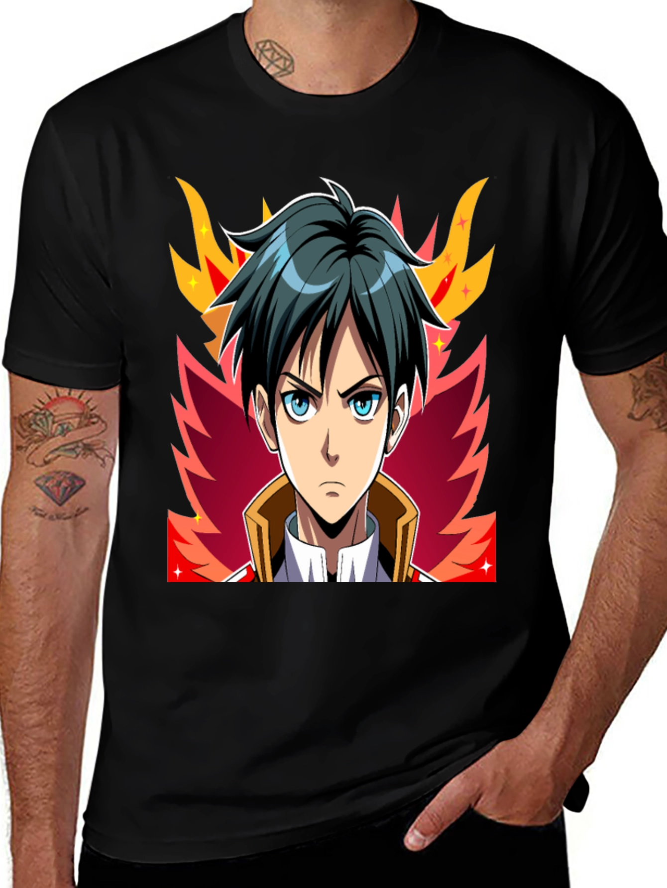 Anime Character Graphic Tee - Black