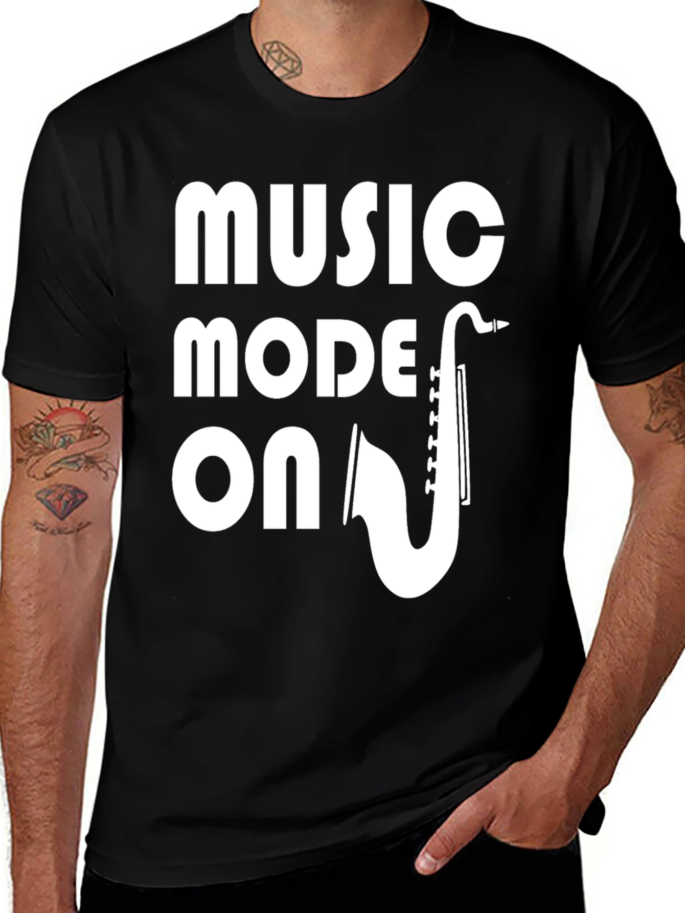 Variant 17 of Music Mode ON T-Shirt - Saxophone Design