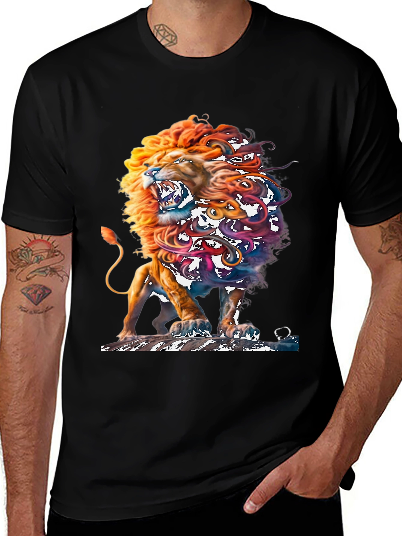 Variant 13 of Lion Graphic Print Black T-Shirt