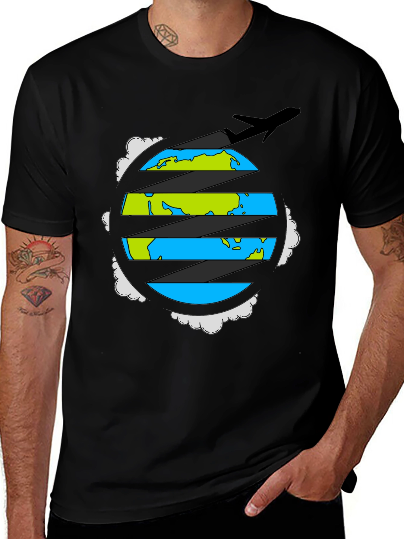 Variant 22 of Globe Plane Graphic Tee - Travel Adventure Shirt