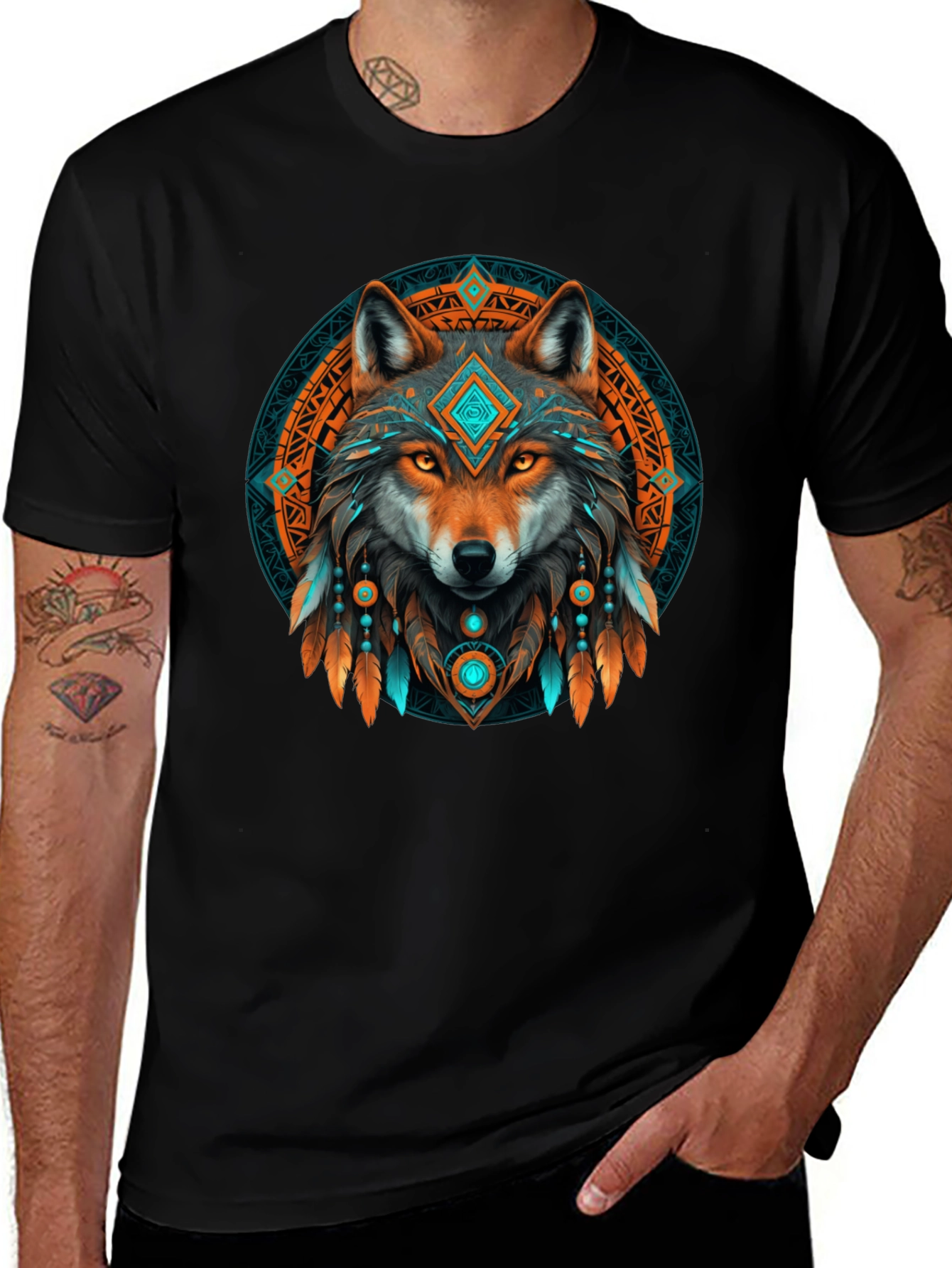 Variant 14 of Wolf Spirit Graphic Tee - Tribal Design