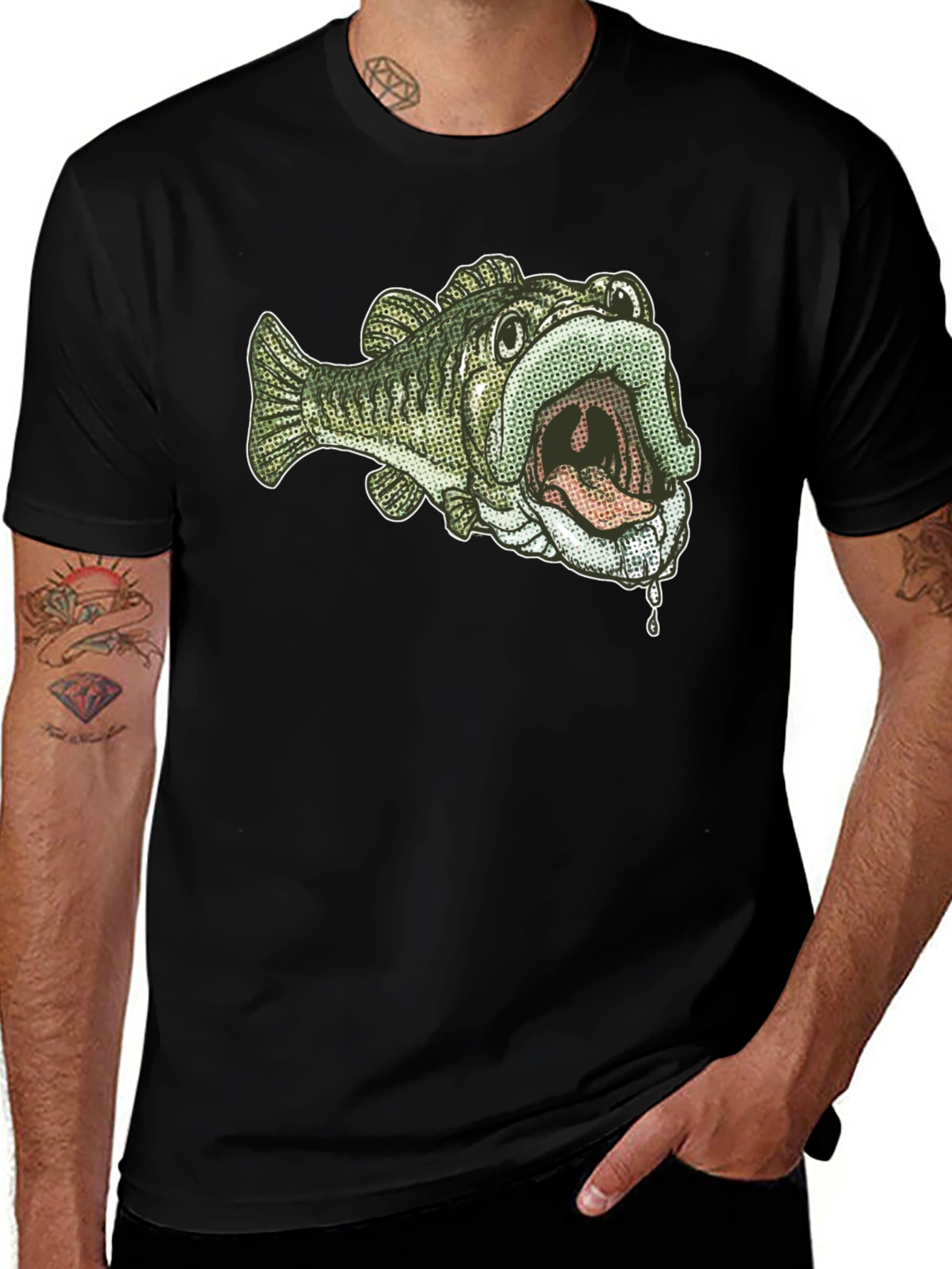 Variant 18 of Bass Fish Graphic T-Shirt - Black, Short Sleeve
