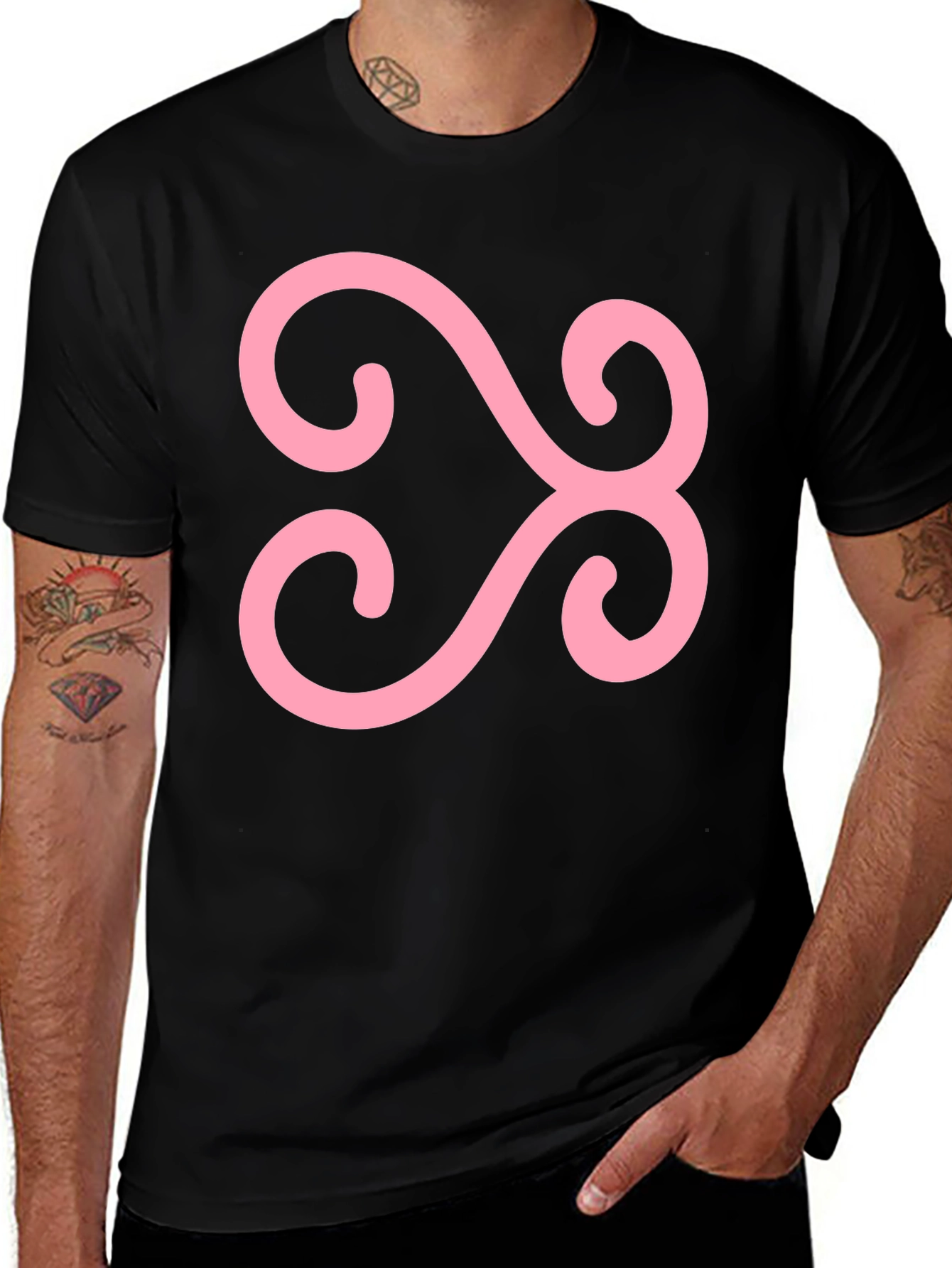 Variant 28 of Black T-Shirt with Pink Adinkra Symbol